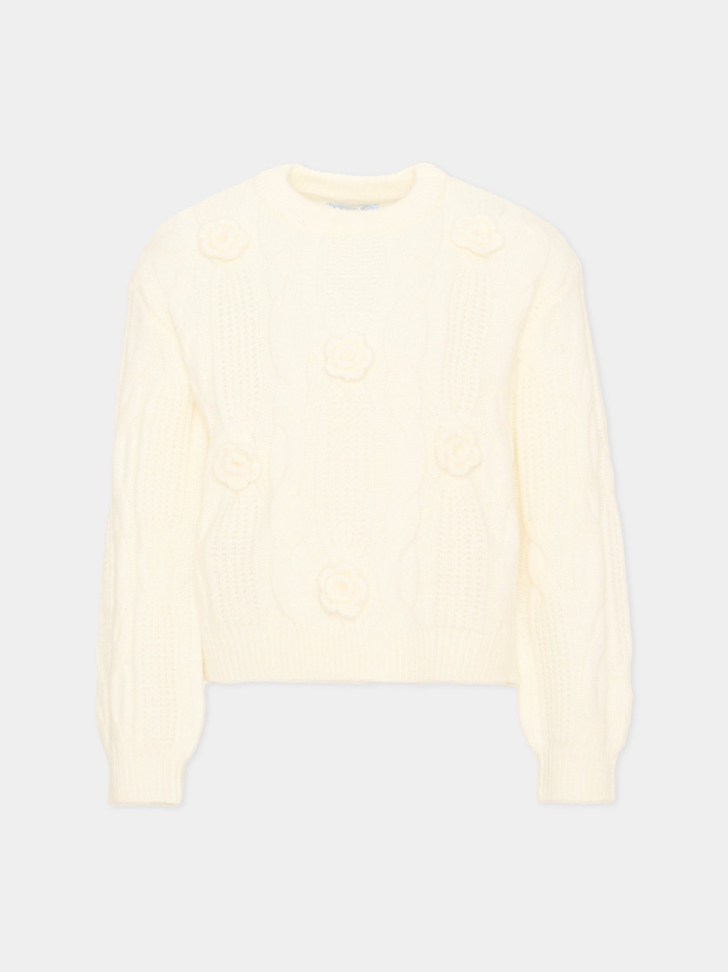 Maglione avorio per bambina con fiori,Mayoral,4319 067