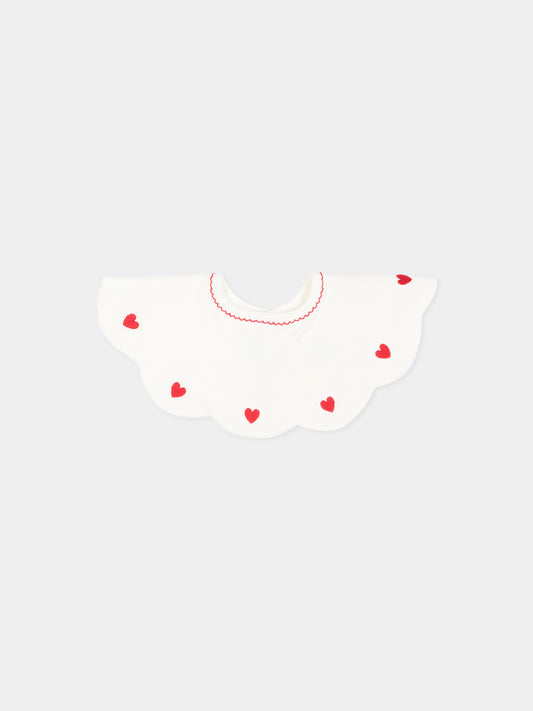 Bavaglino avorio per neonata con cuori,Petit Bateau,A0G9K 01