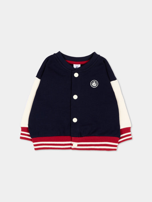 Bomber blu per neonato con logo,Petit Bateau,A0GLS 01