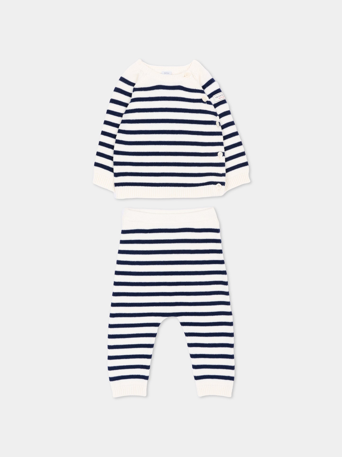 Completo nascita avorio per neonati a righe,Petit Bateau,A0GNX 01