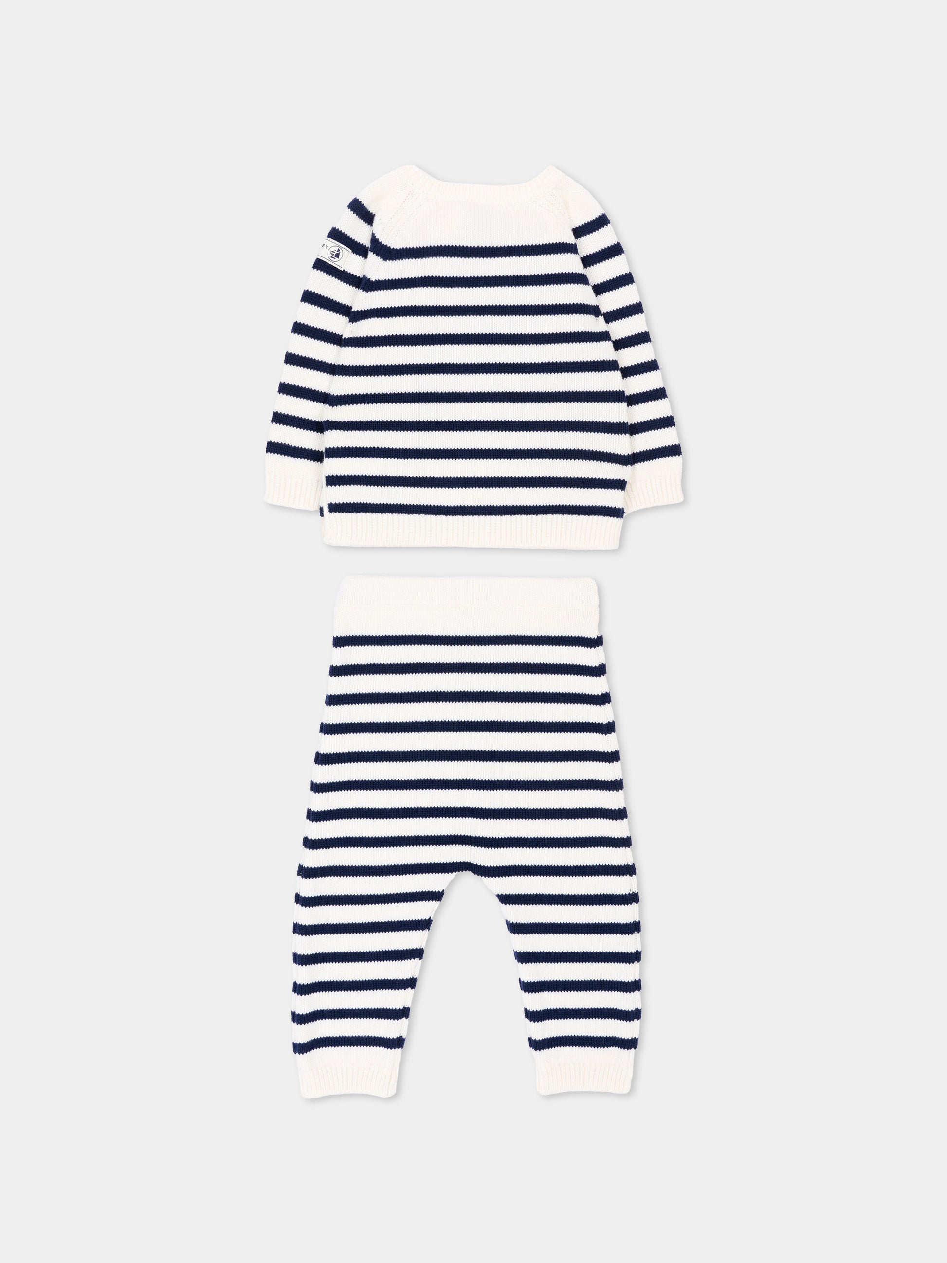 Completo nascita avorio per neonati a righe,Petit Bateau,A0GNX 01