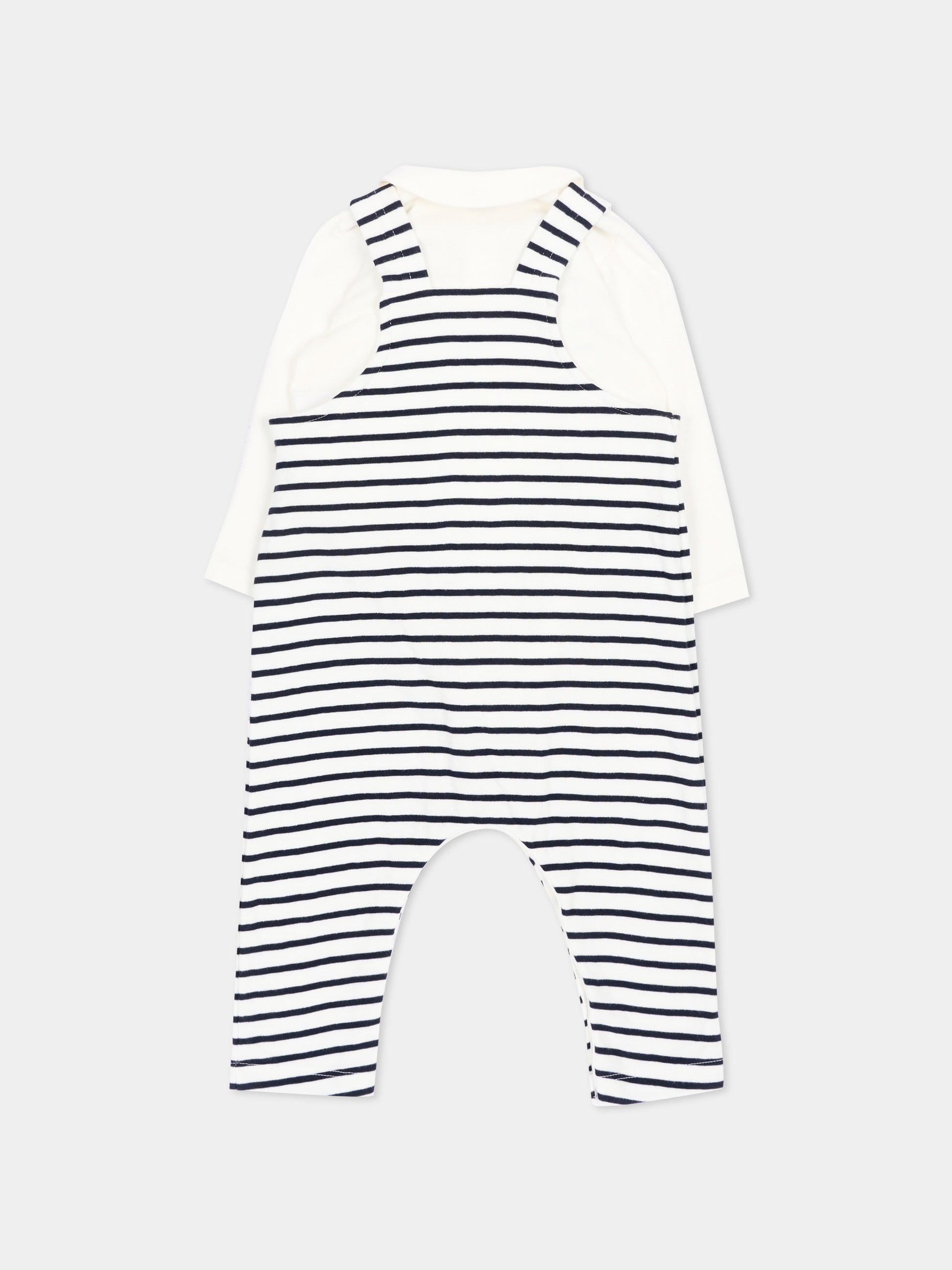 Salopette avorio a righe per neonati,Petit Bateau,A0H9R 01
