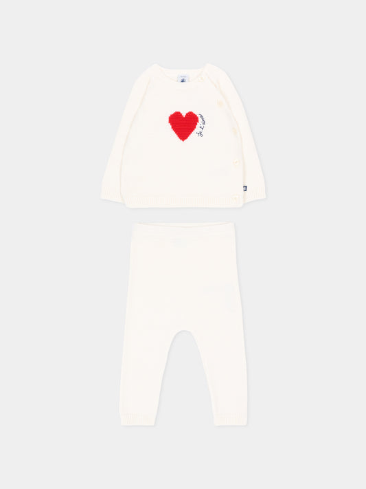 Completo nascita avorio con cuore per neonata,Petit Bateau,A0GNY 01