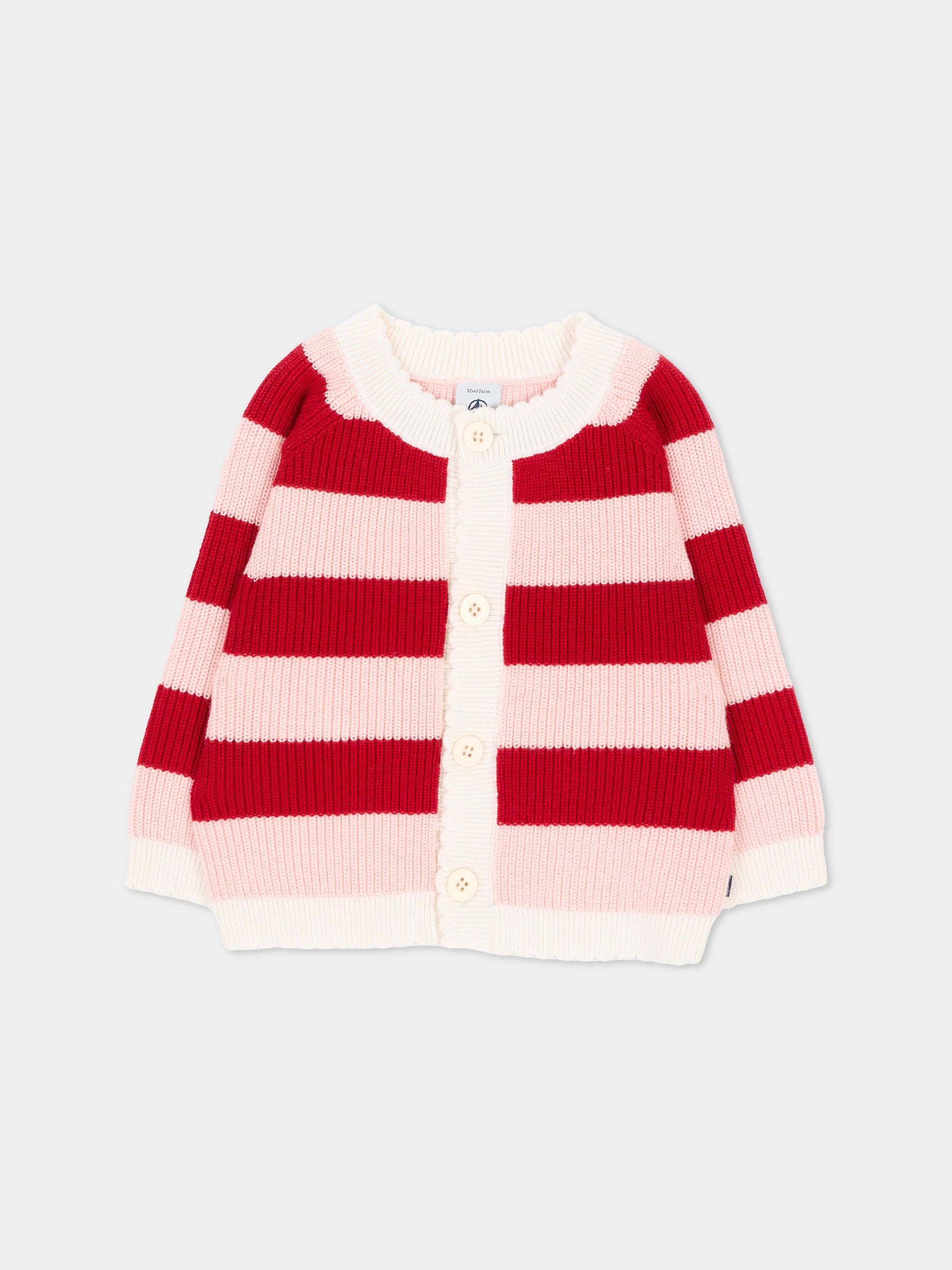 Cardigan rosa per neonata a righe,Petit Bateau,A0GD4 01