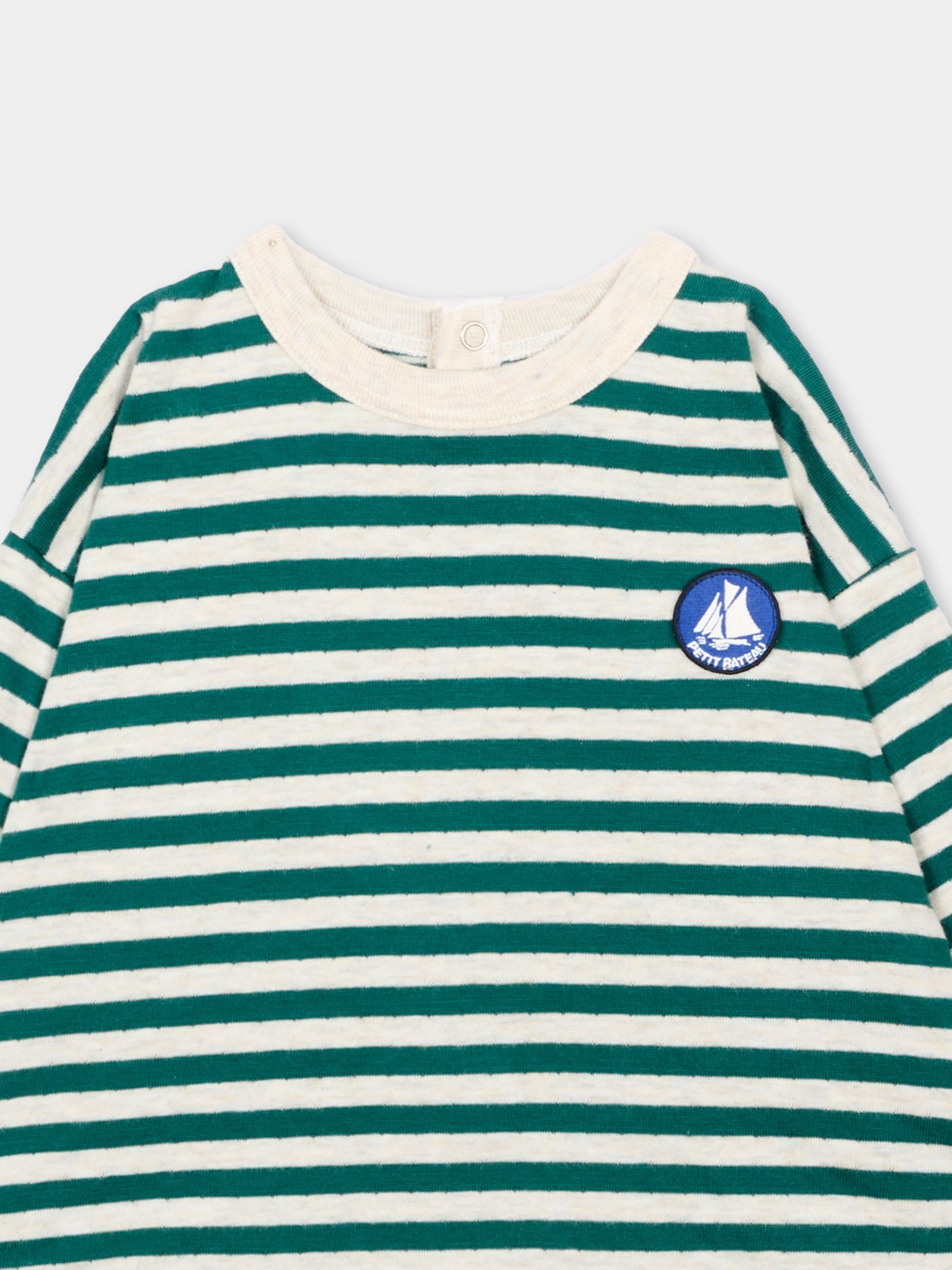 T-Shirt verde per neonato a righe,Petit Bateau,A0H10 01
