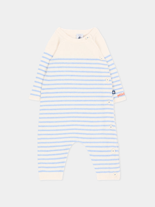 Tutina avorio per neonato a righe,Petit Bateau,A0GJ2 01