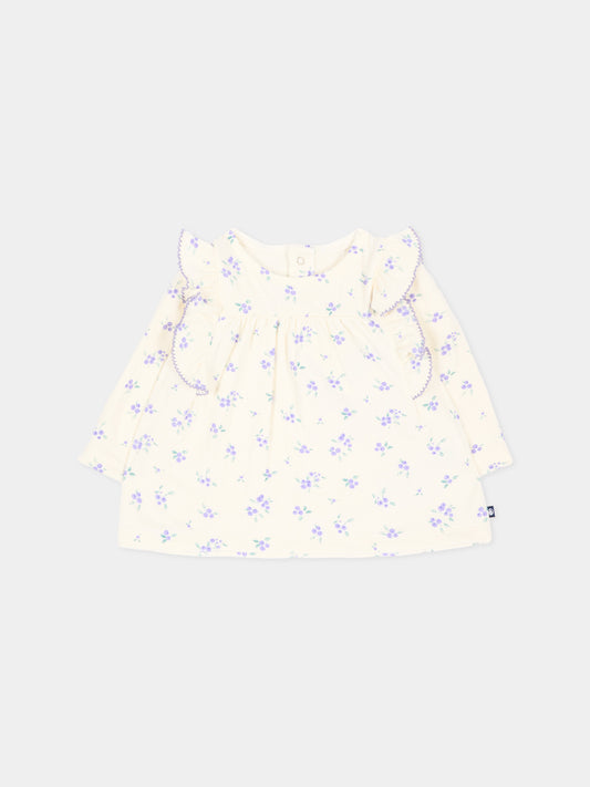 T-shirt avorio per neonata floreale,Petit Bateau,A0GRU 01