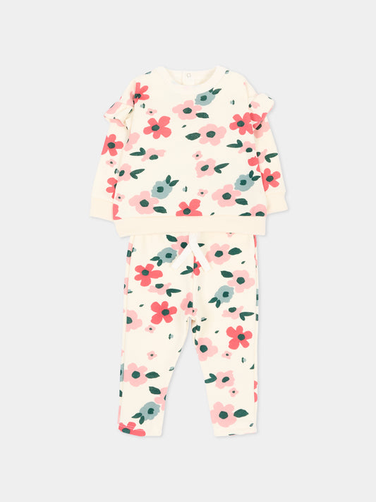 Completo sportivo lungo avorio per neonata con fiori,Petit Bateau,A0GLV 01
