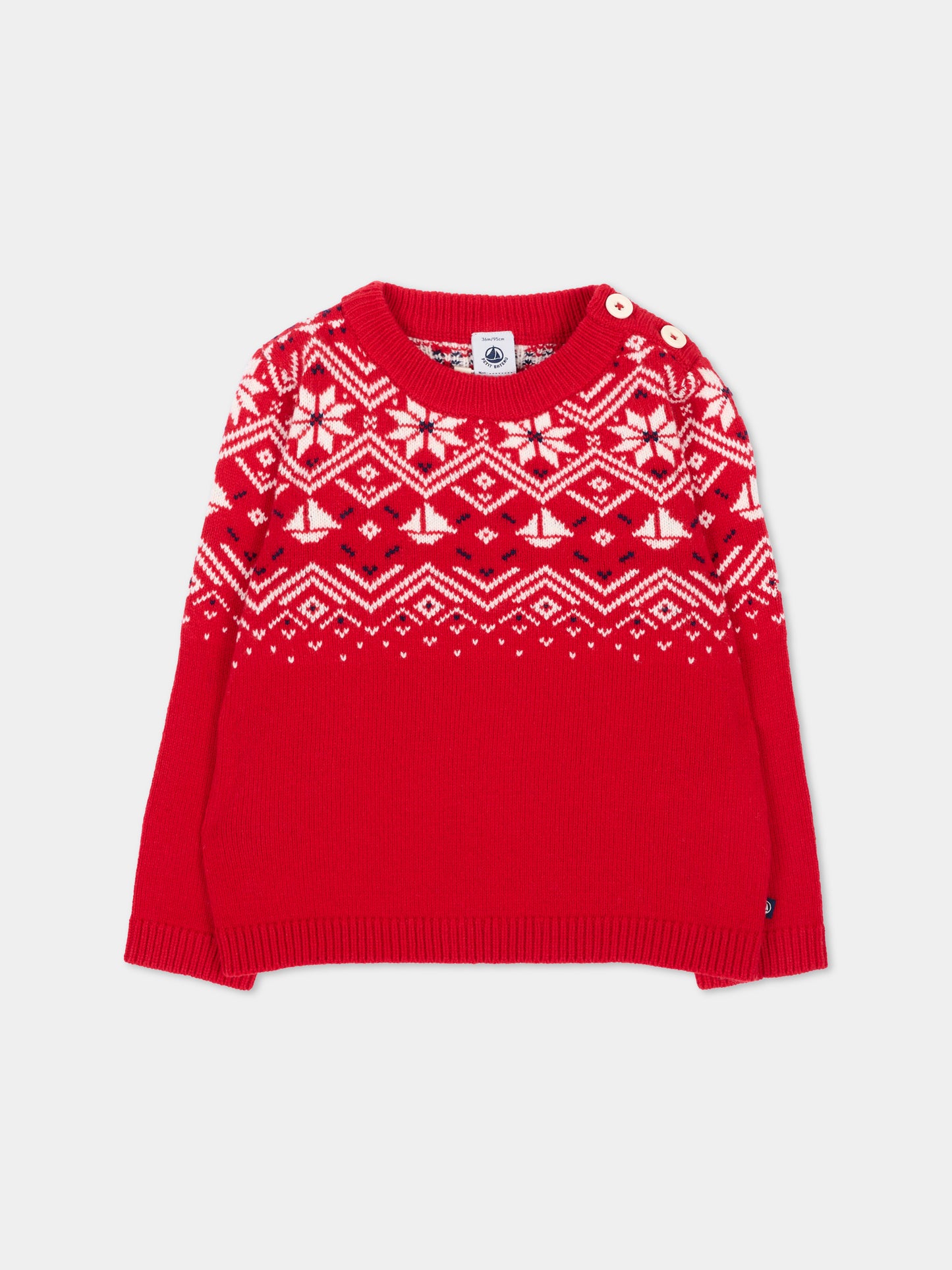 Maglione rosso per neonato jacquard,Petit Bateau,A0GBV 05
