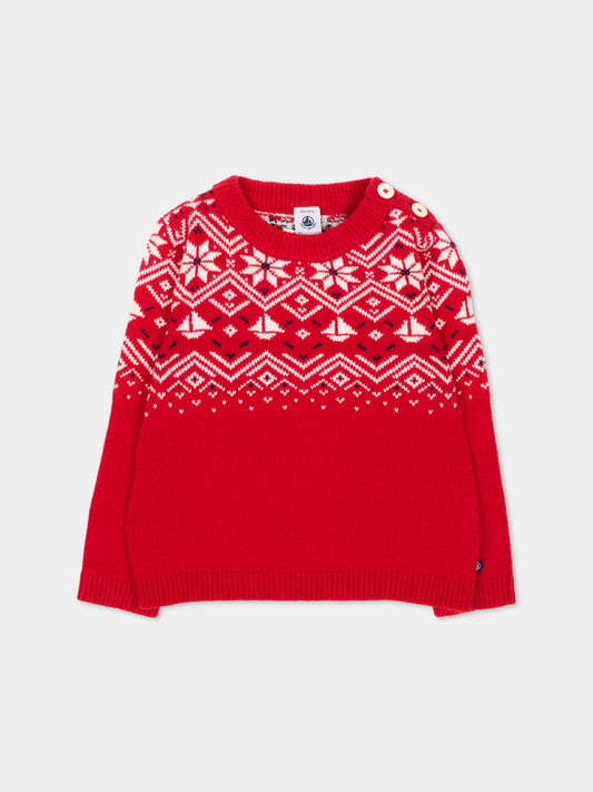 Maglione rosso per neonato jacquard,Petit Bateau,A0GBV 05