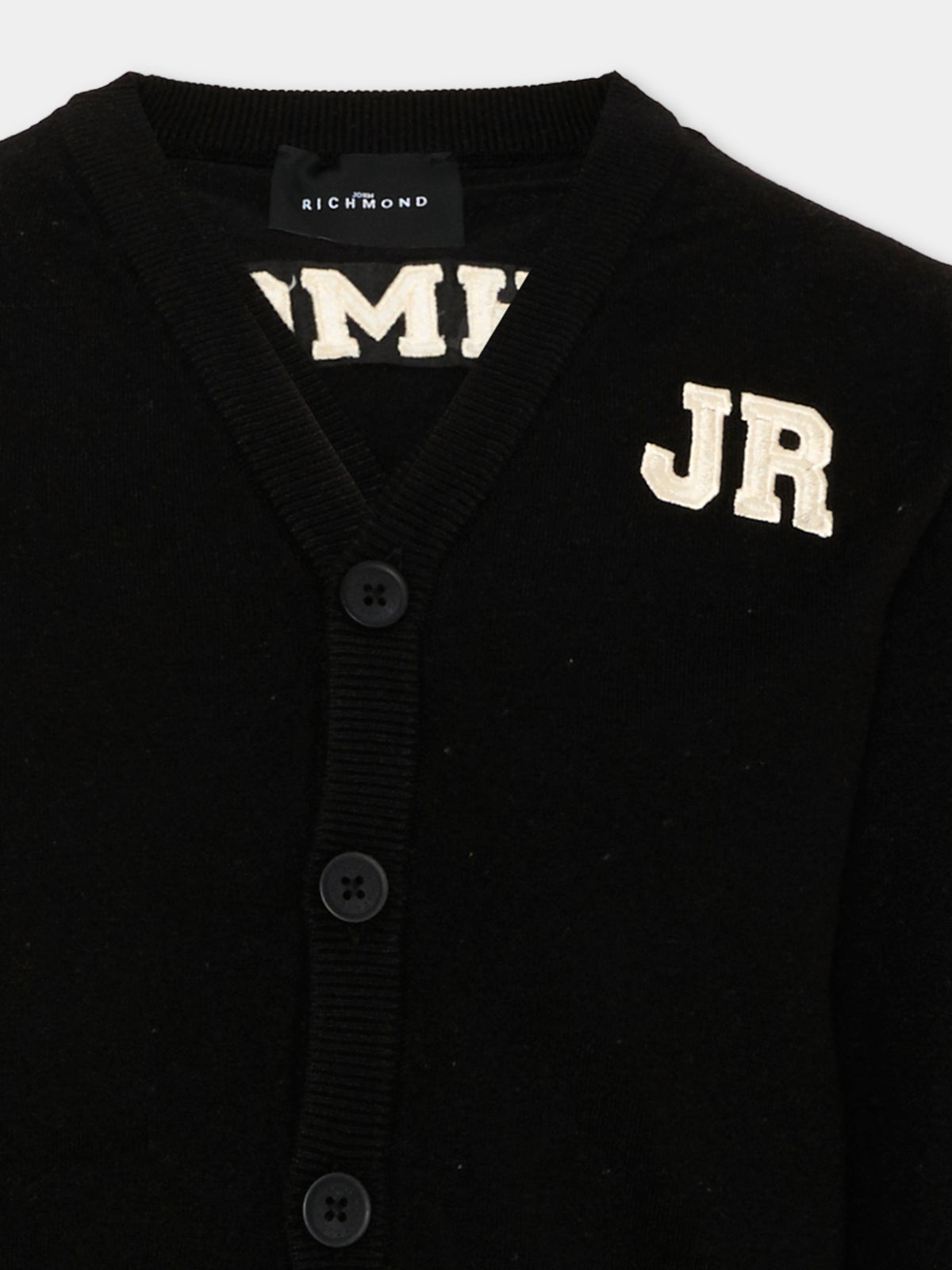 Cardigan nero con logo per bambino,Richmond,RBA26075CD BLACK/CR. BLACK