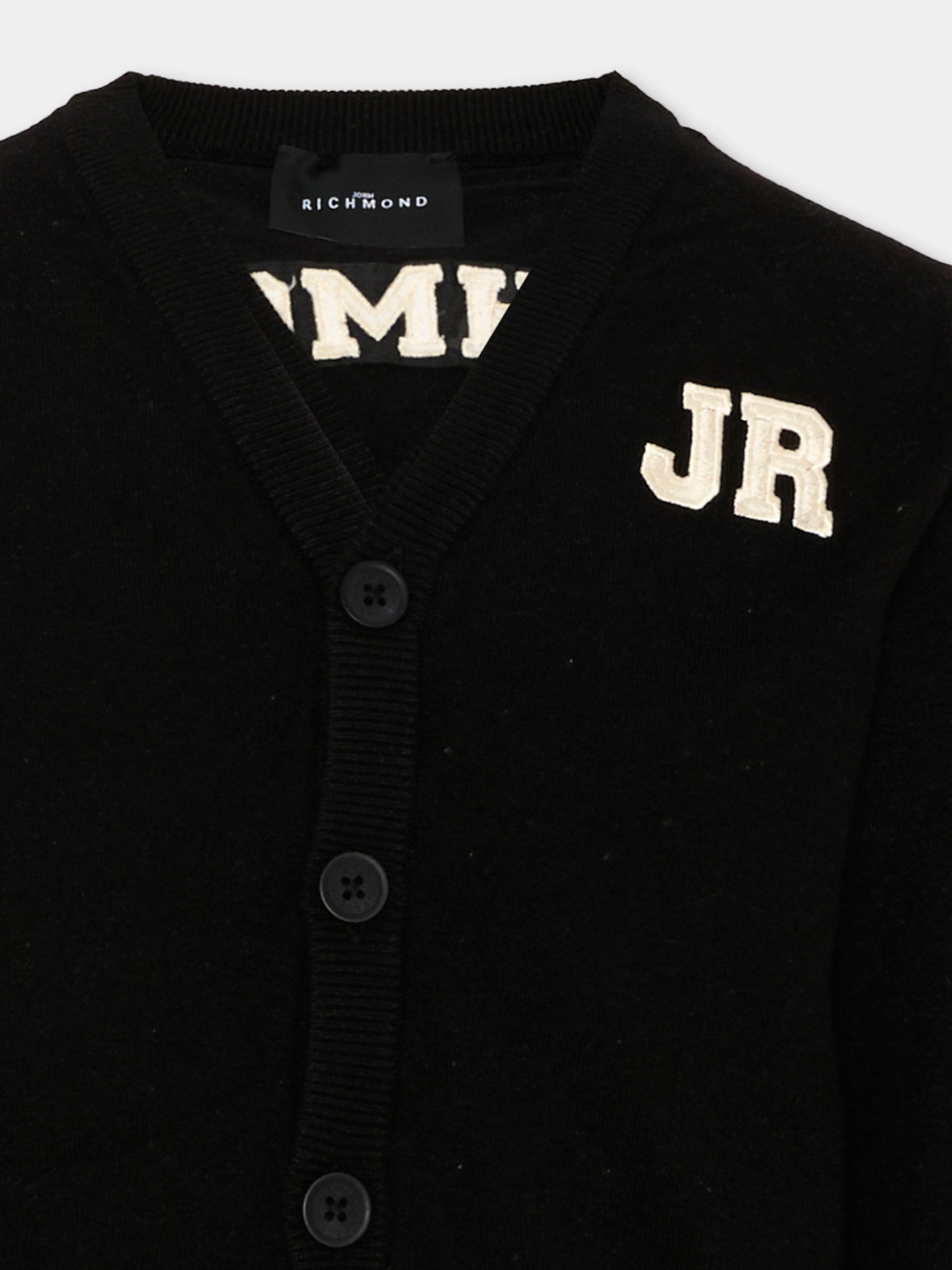 Cardigan nero con logo per bambino,Richmond,RBA26075CD BLACK/CR. BLACK