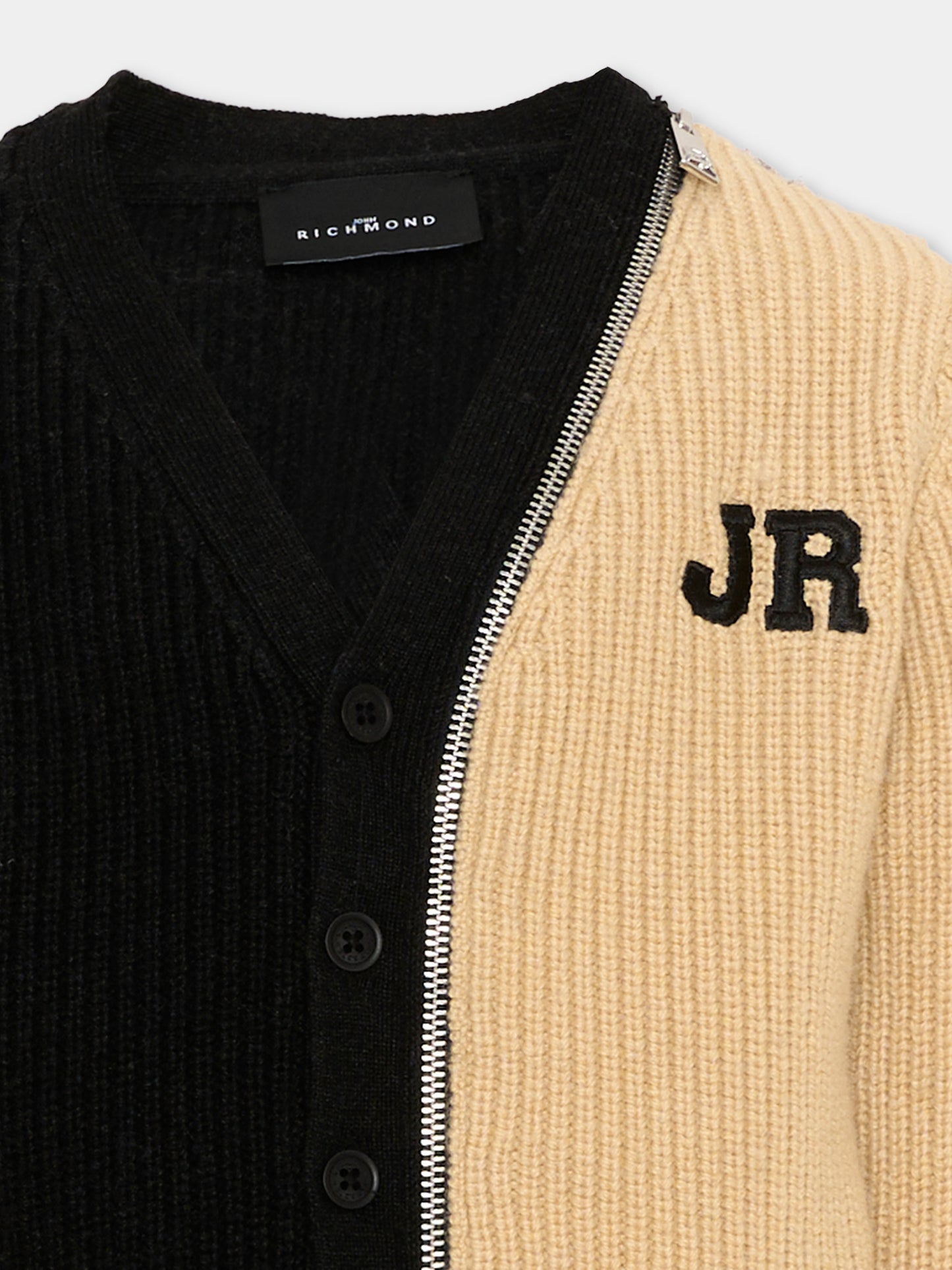 Cardigan multicolor per bambino con logo,Richmond,RBA26093CD KHAKI_P/BK KHAKI PALE
