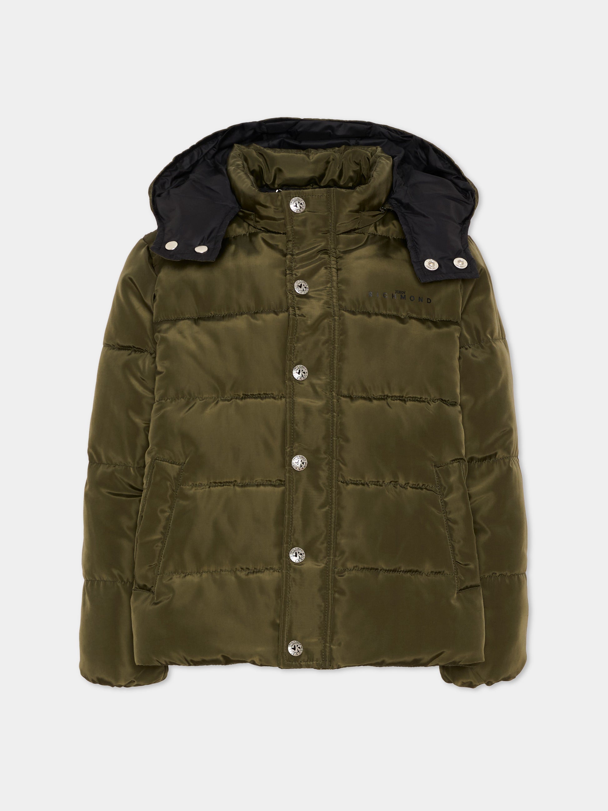 Piumino verde per bambino con logo,Richmond,RBA26174PI OLIVE/BLK OLIVE