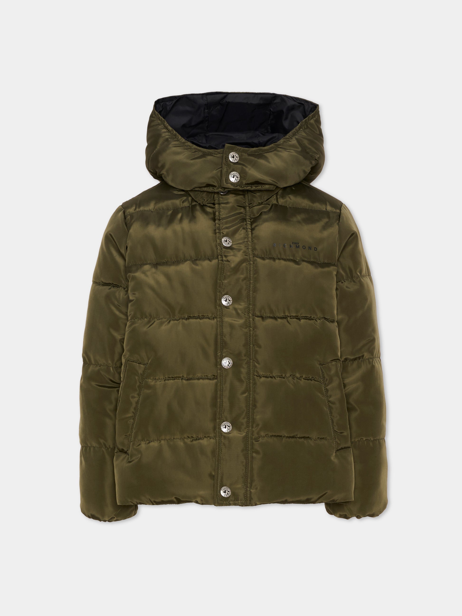 Piumino verde per bambino con logo,Richmond,RBA26174PI OLIVE/BLK OLIVE