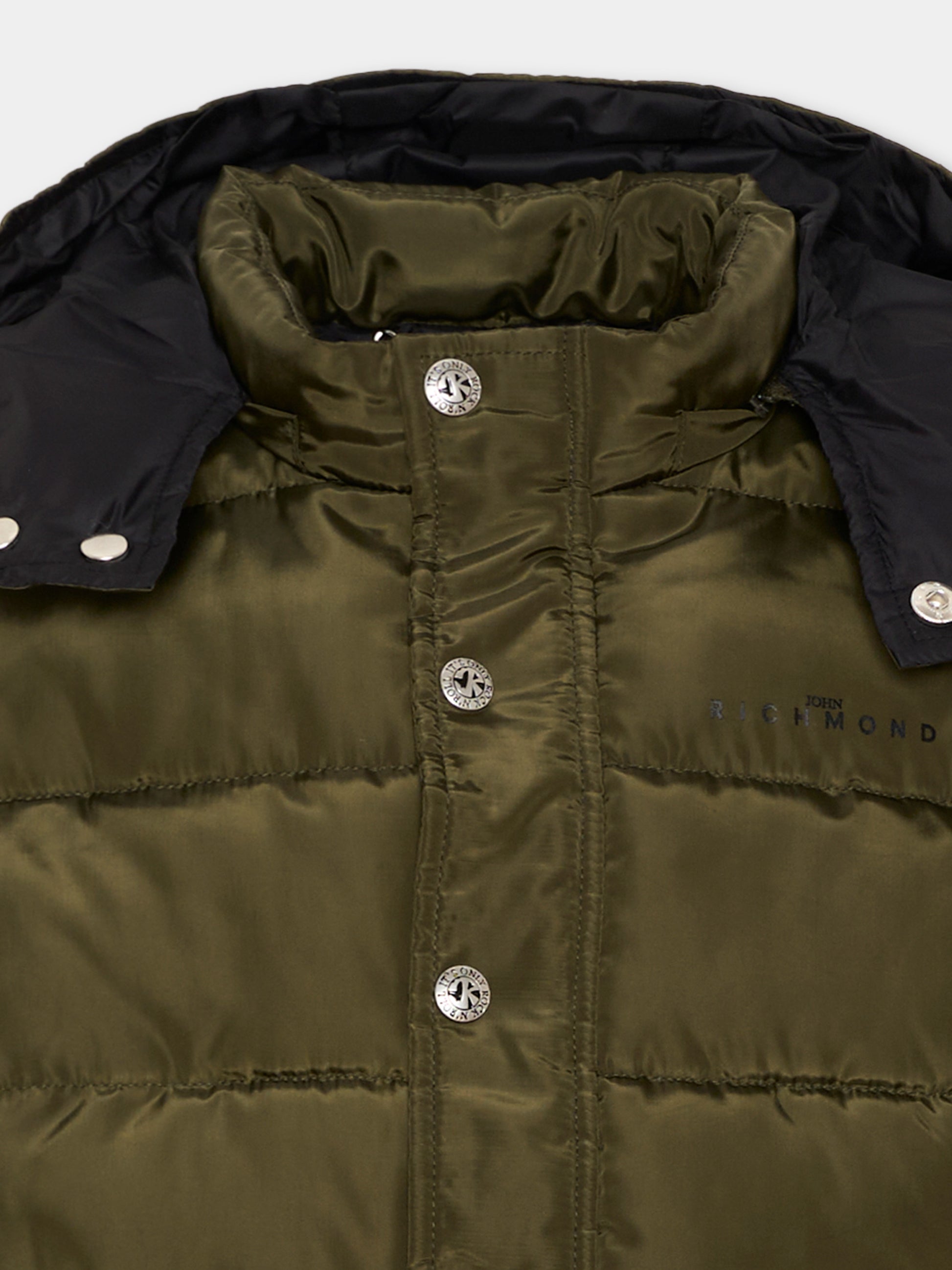 Piumino verde per bambino con logo,Richmond,RBA26174PI OLIVE/BLK OLIVE