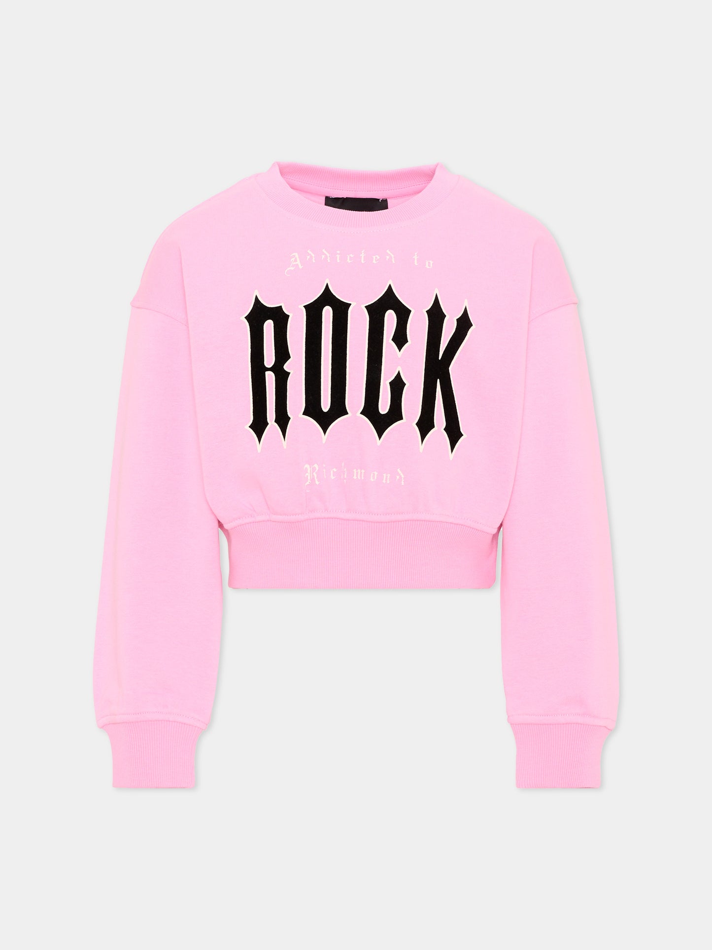 Felpa rosa per bambina con logo,Richmond,RGA26166FE PINK_BEG. PINK BEGONIA