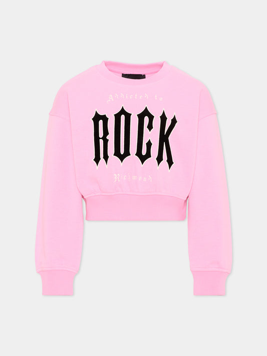 Felpa rosa per bambina con logo,Richmond,RGA26166FE PINK_BEG. PINK BEGONIA