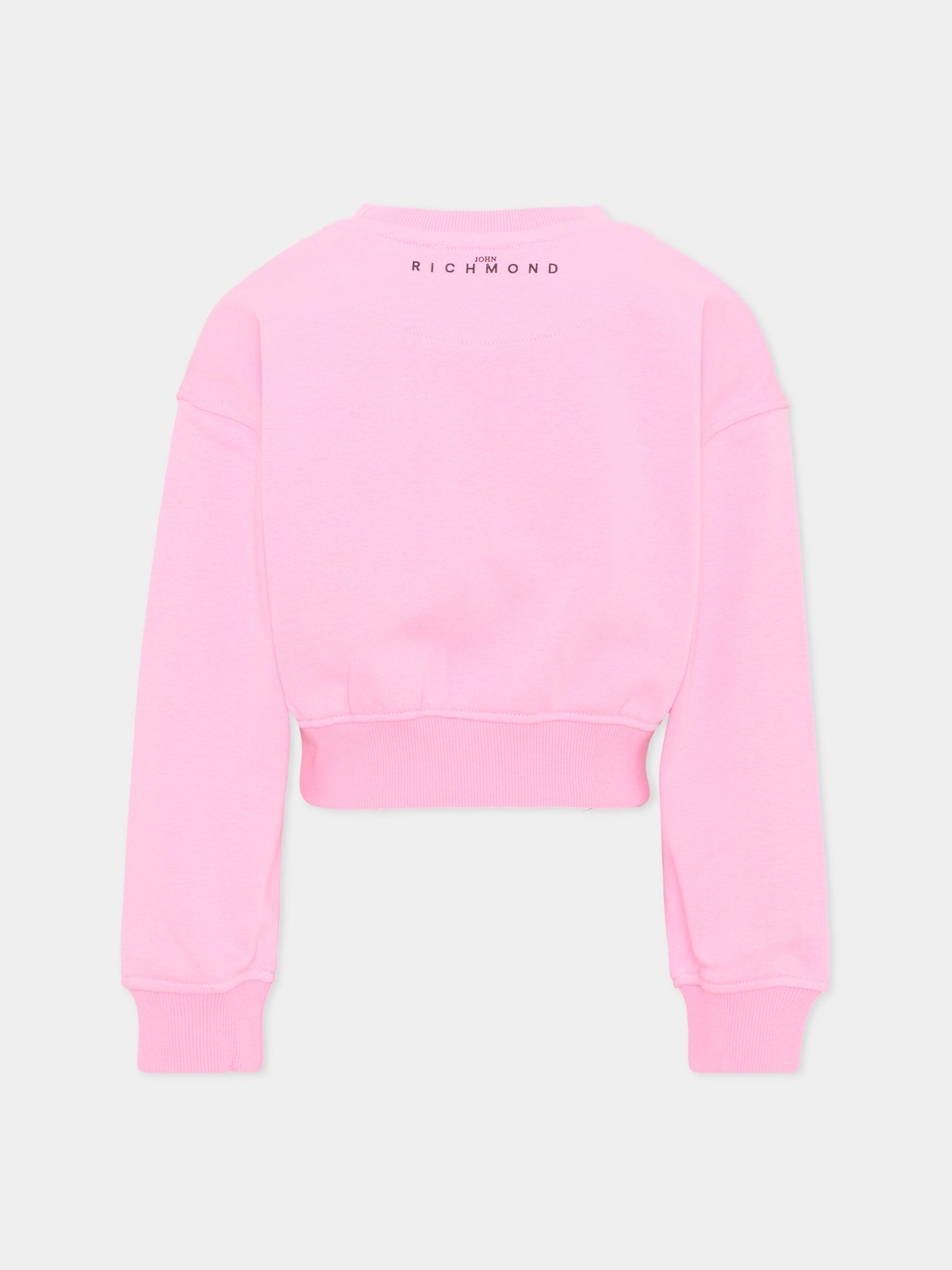 Felpa rosa per bambina con logo,Richmond,RGA26166FE PINK_BEG. PINK BEGONIA
