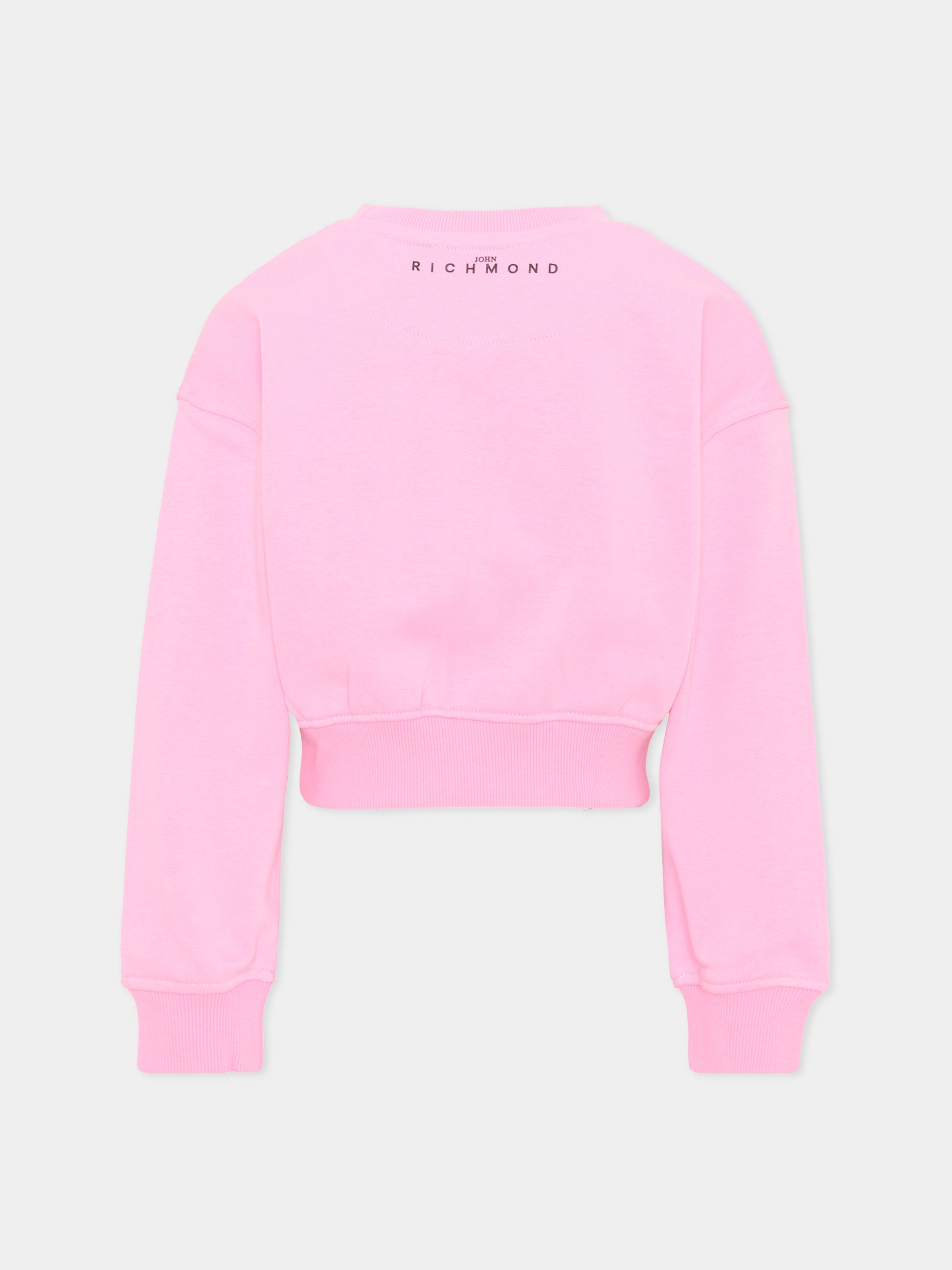 Felpa rosa per bambina con logo,Richmond,RGA26166FE PINK_BEG. PINK BEGONIA