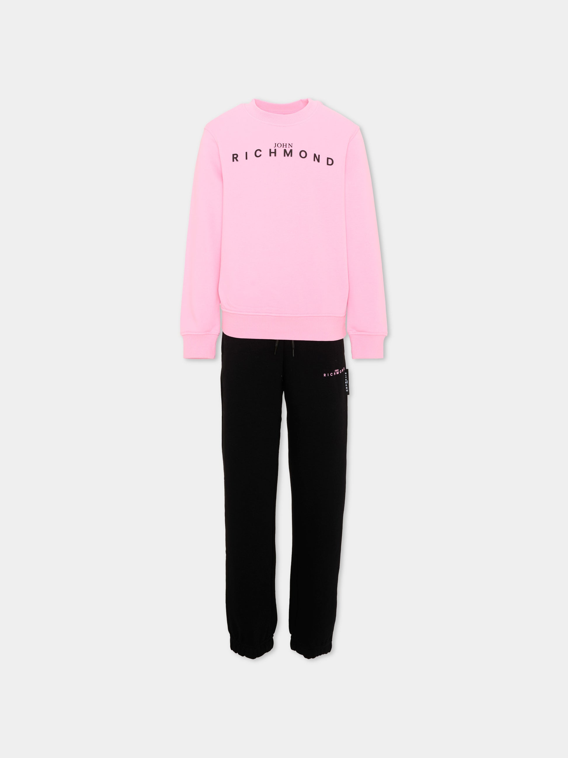Completo sportivo rosa per bambina con logo,Richmond,RGA26019CF PINK_B/BLK PINK BEGONIA