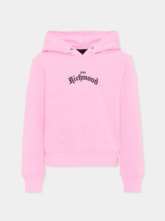 Felpa rosa per bambina con logo,Richmond,RGA26030FE PINK_BEG. PINK BEGONIA