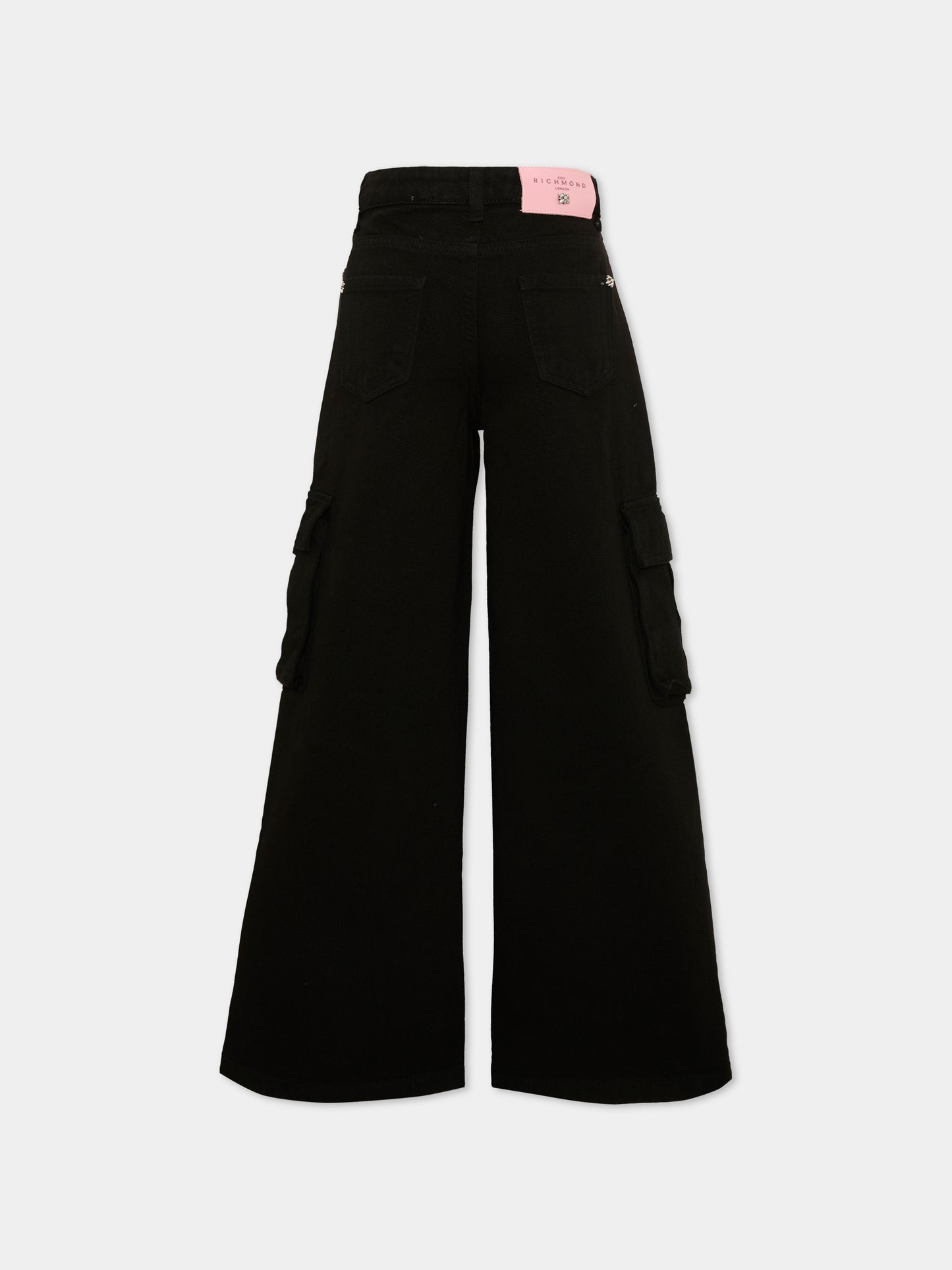 Jeans nero per bambina con patch logo,Richmond,RGA26074PA D.BLACK DENIM BLACK