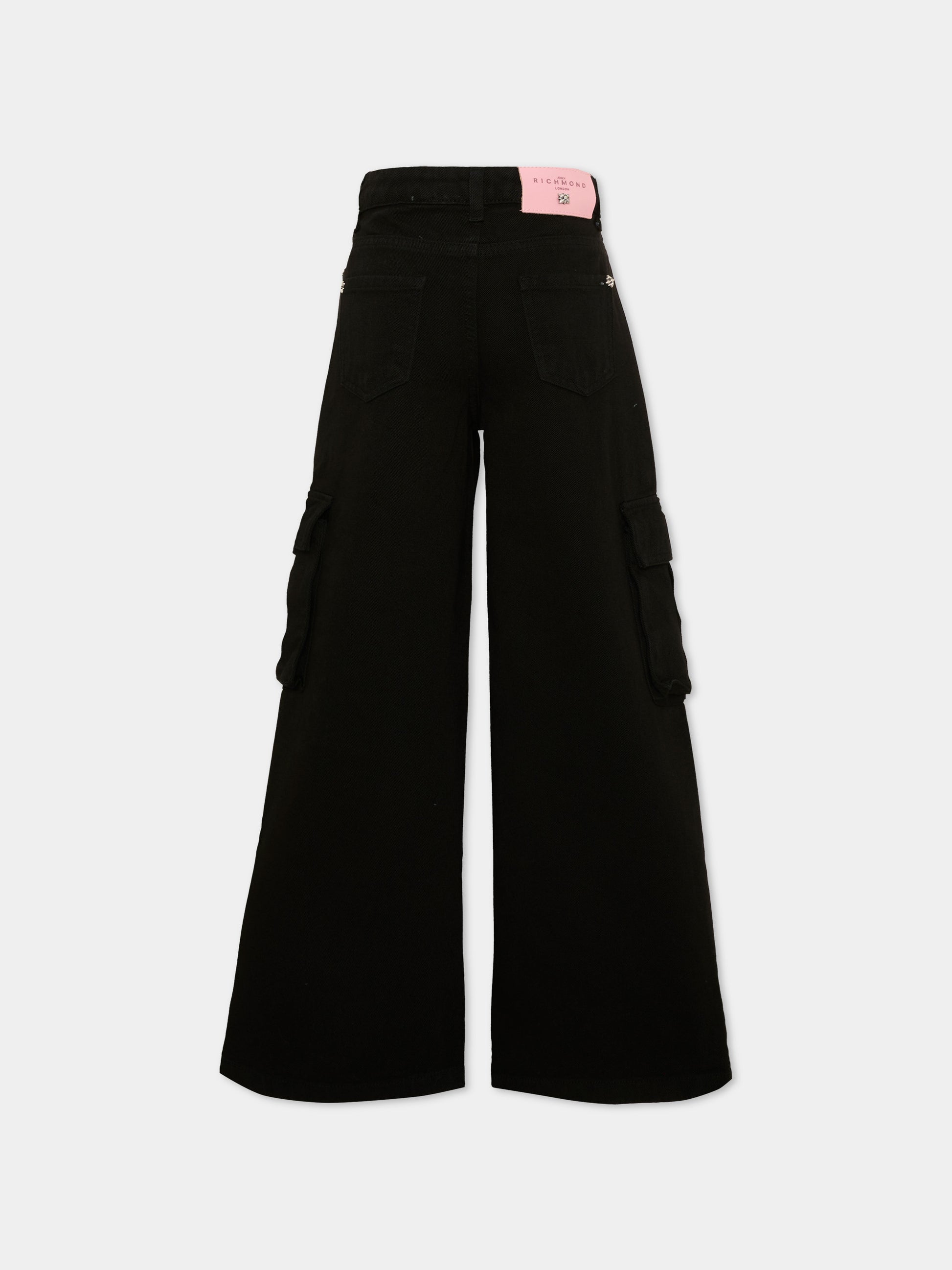 Jeans nero per bambina con patch logo,Richmond,RGA26074PA D.BLACK DENIM BLACK