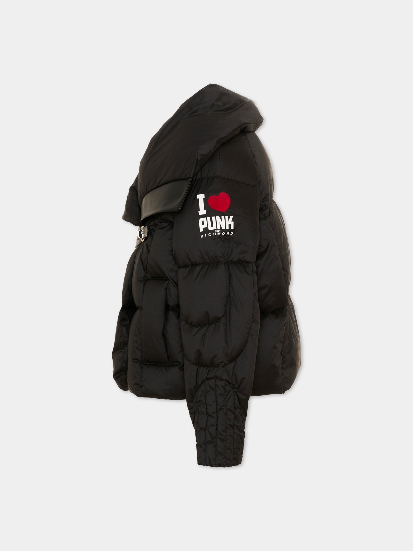 Piumino nero per bambina con maxi collo,Richmond,RGA26153PI BLACK BLACK