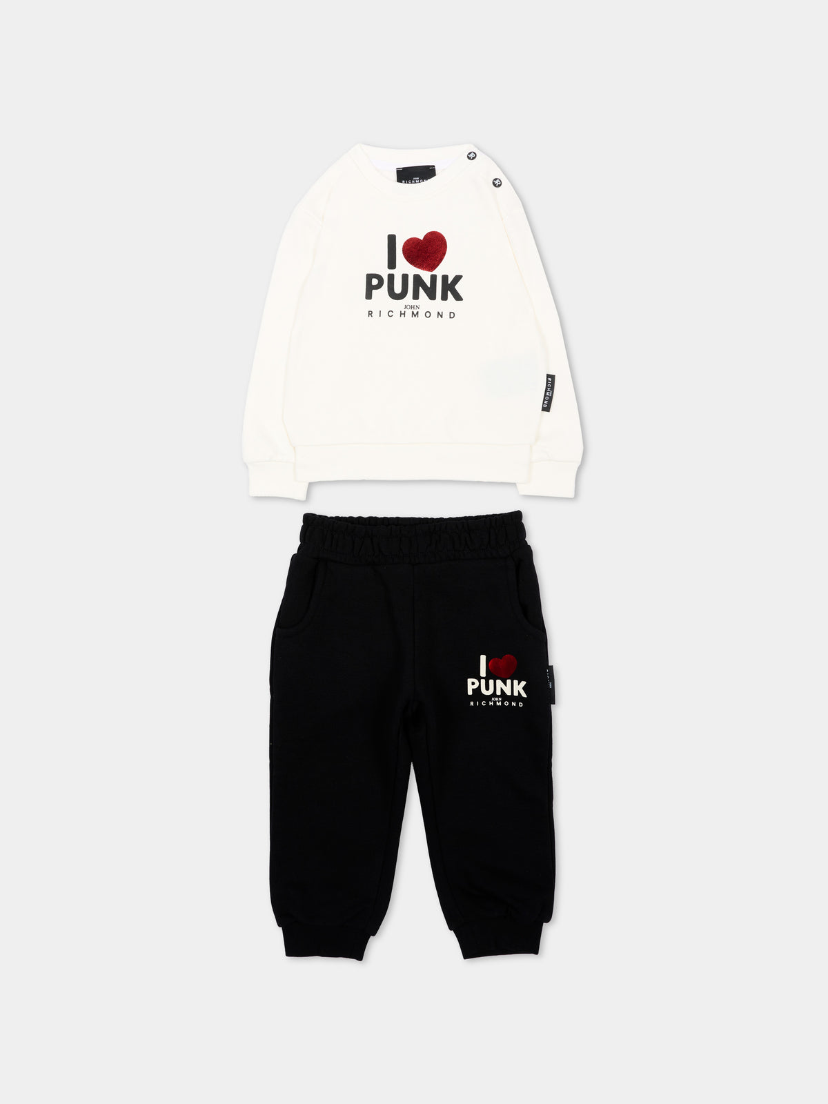 Completo sportivo avorio per neonata con logo,Richmond,RIA26080CF O-WHT/BLK OFF-WHITE