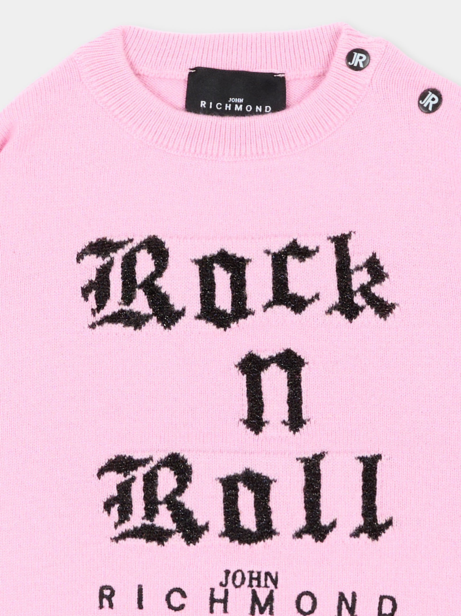 Maglione rosa per neonata con logo,Richmond,RIA26104MA PINK_BEG. PINK BEGONIA