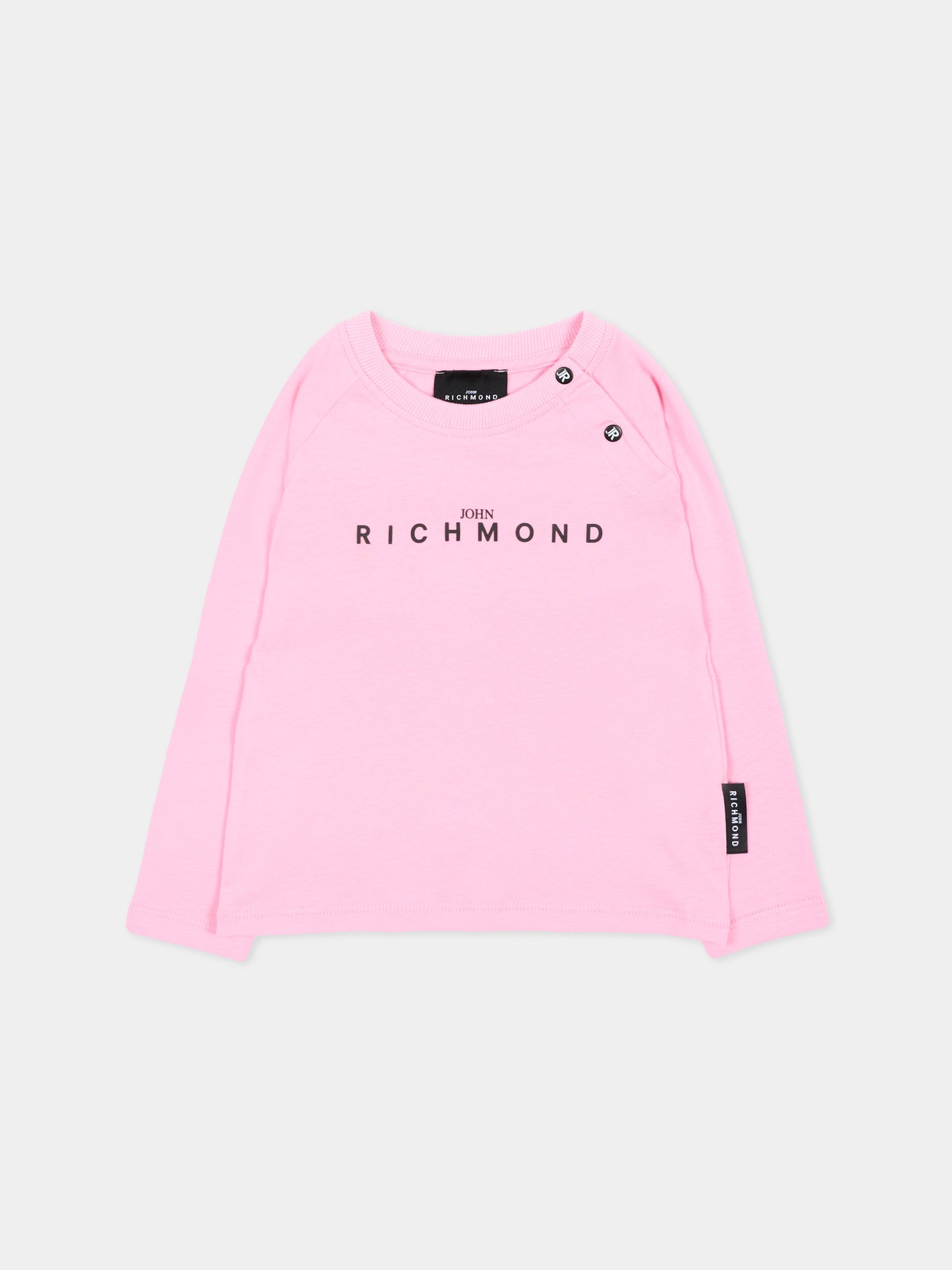 T-shirt a manica lunga rosa per neonata logo,Richmond,RIA26022TS PINK_BEG. PINK BEGONIA