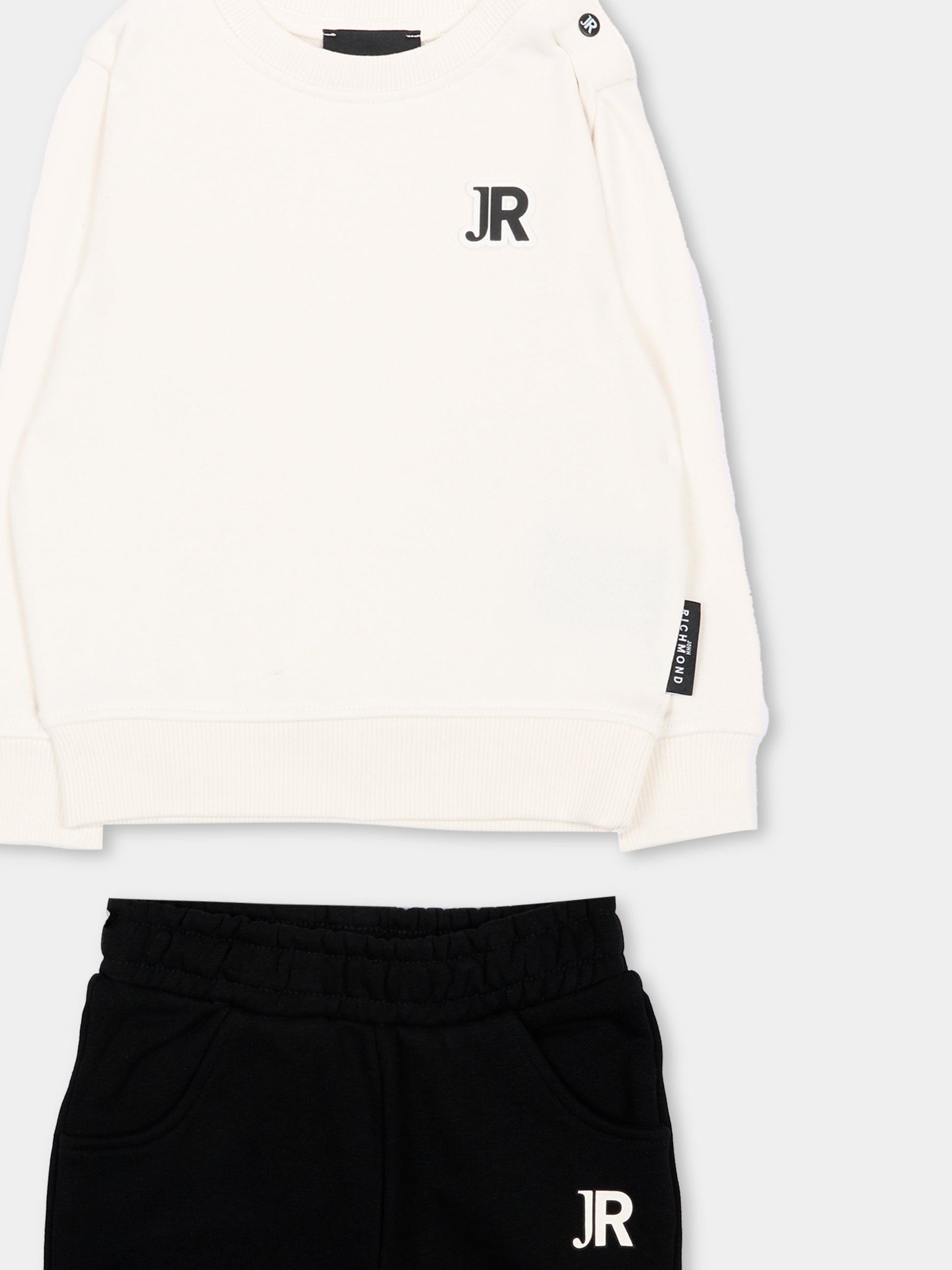 Completo sportivo avorio per neonato con logo,Richmond,RIA26011CF O-WHT/BLK OFF-WHITE