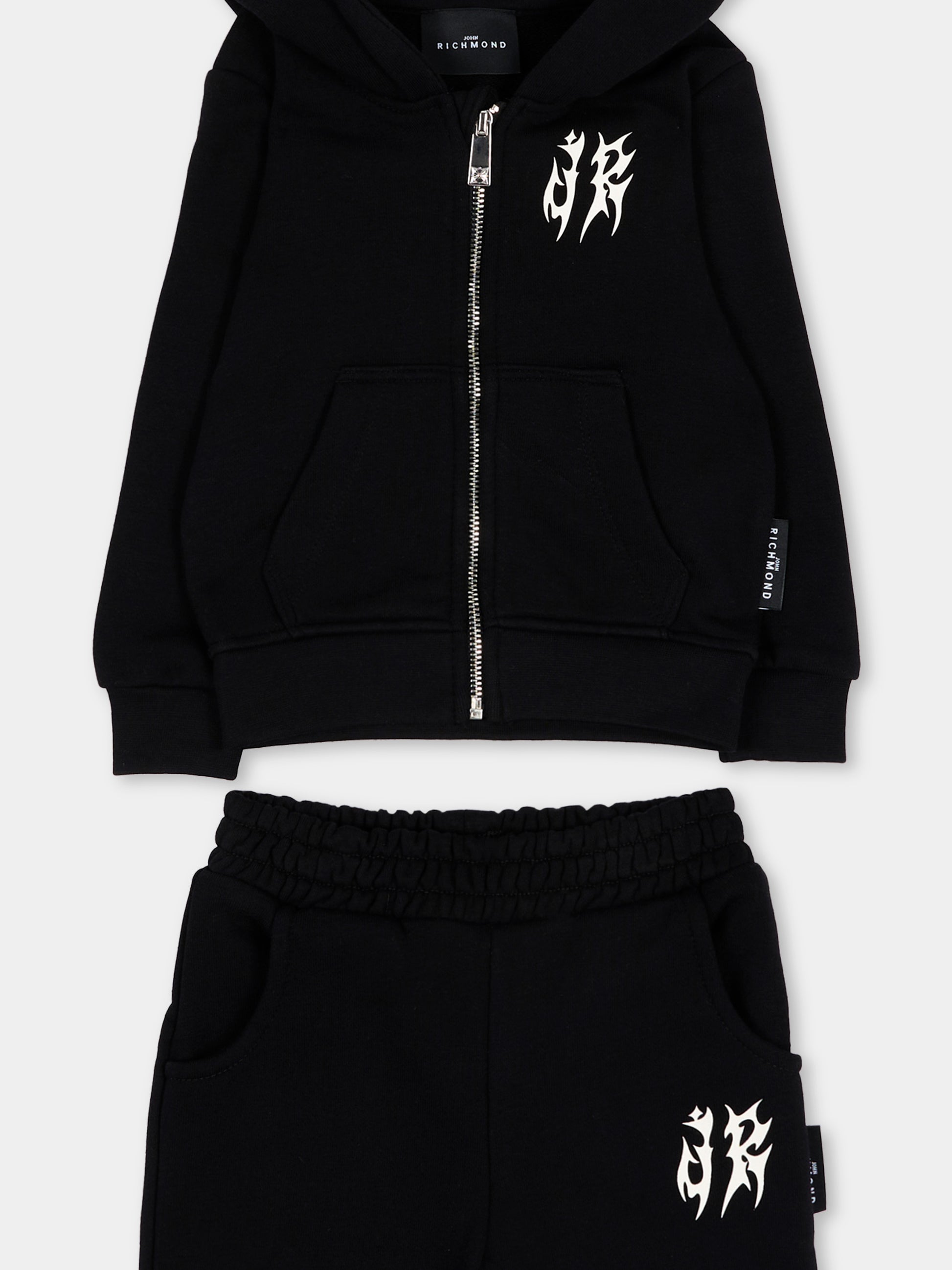 Completo sportivo nero per neonato con logo,Richmond,RIA26035CF BLACK/BLK BLACK