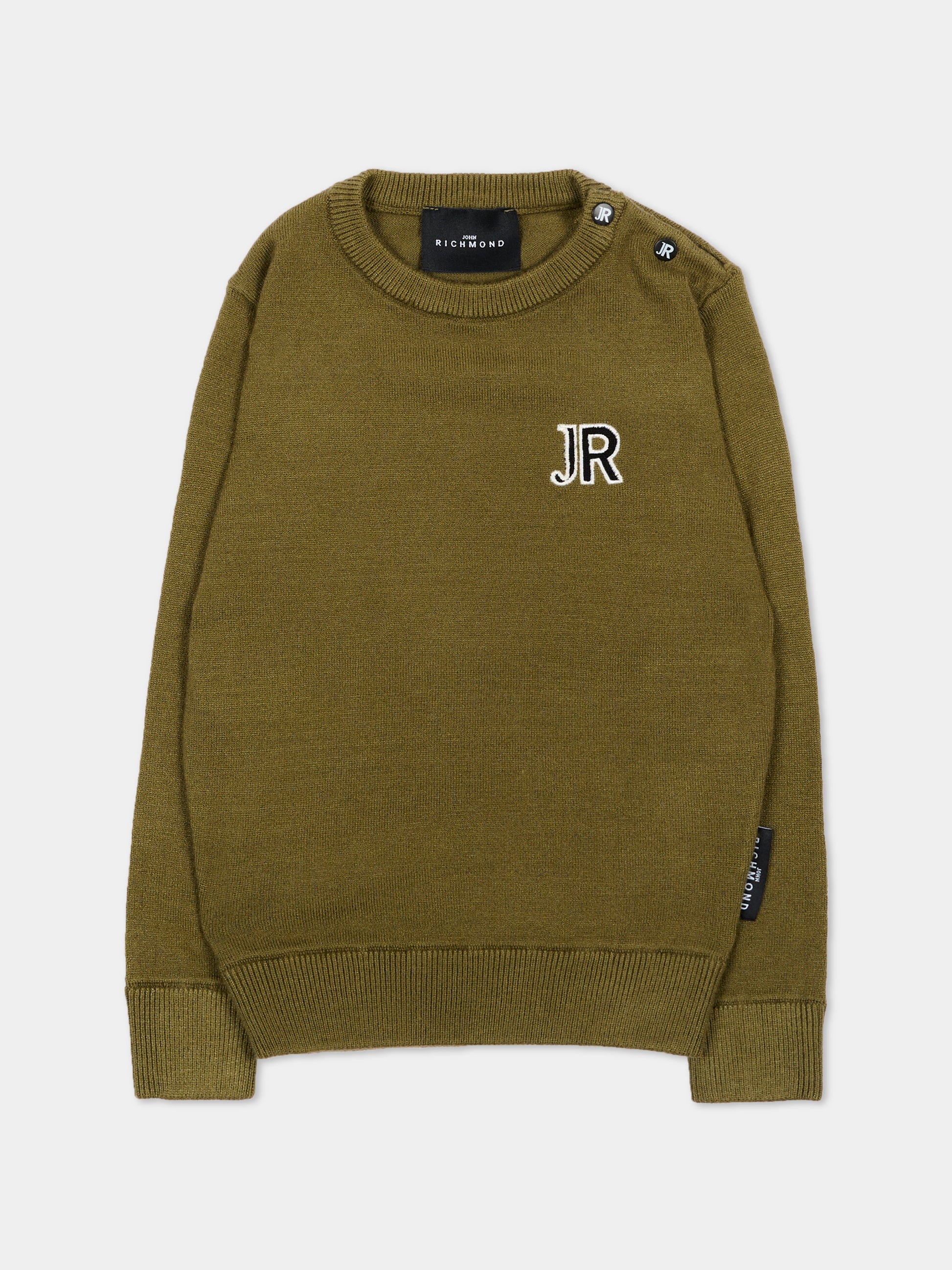 Maglione verde per neonato con logo,Richmond,RIA26009MA GREEN_MIL. GREEN MILITARY