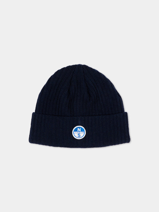 Berretto blu per bambino con patch logo,North Sails,NBA26096HA BLUE NAVY