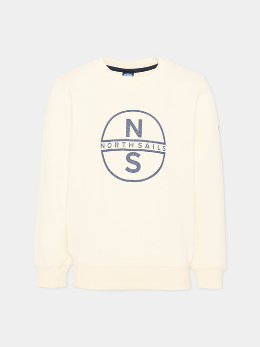 Felpa girocollo avorio per bambino con logo,North Sails,NBA26003FE OFF WHITE