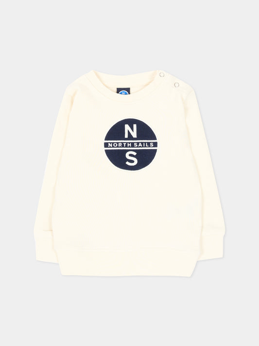Felpa girocollo avorio per neonato con logo,North Sails,NIA26016FE OFF-WHITE