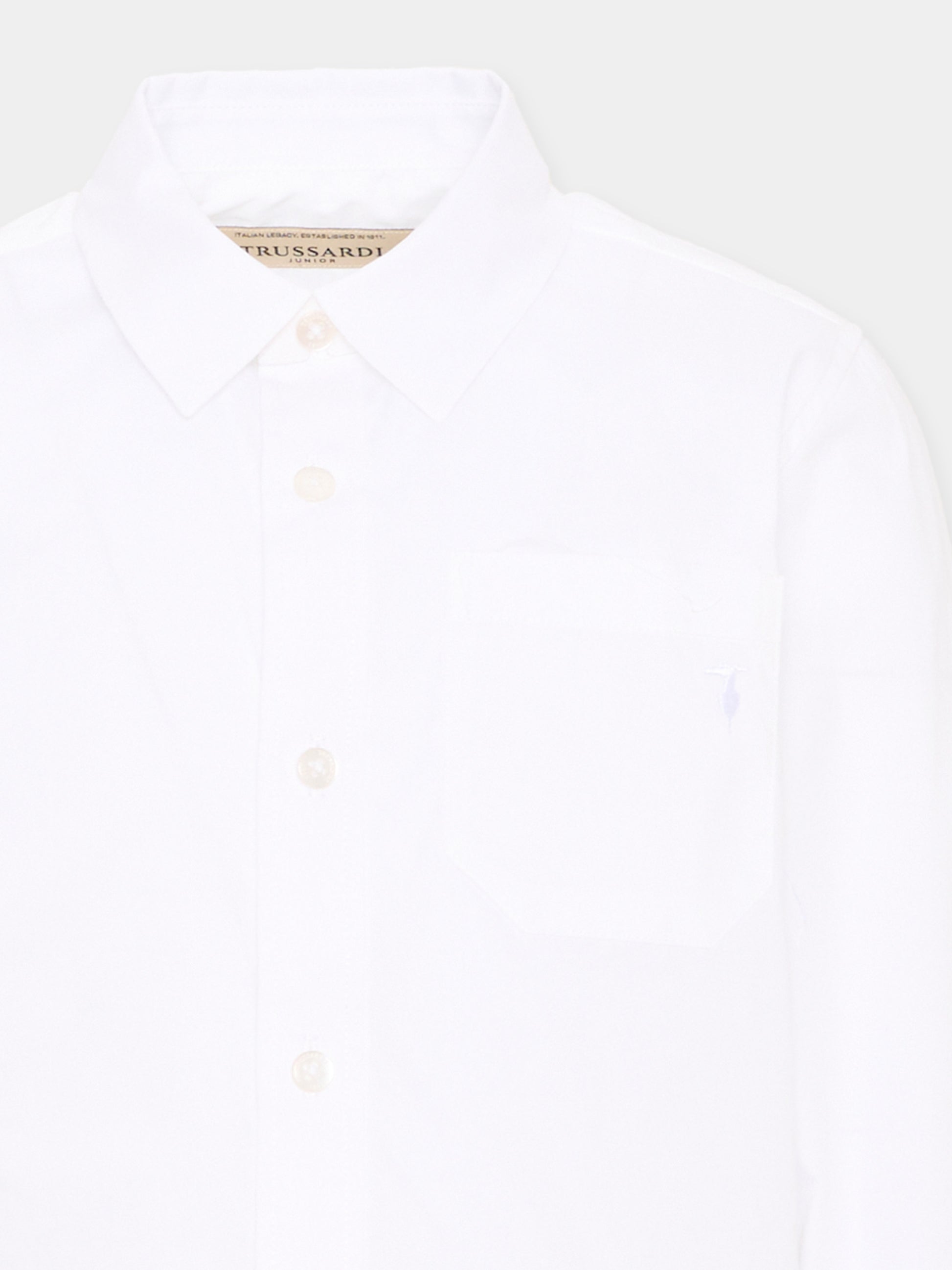 Camicia bianca per bambino con logo,Trussardi Junior,TBA26031CA WHITE WHITE