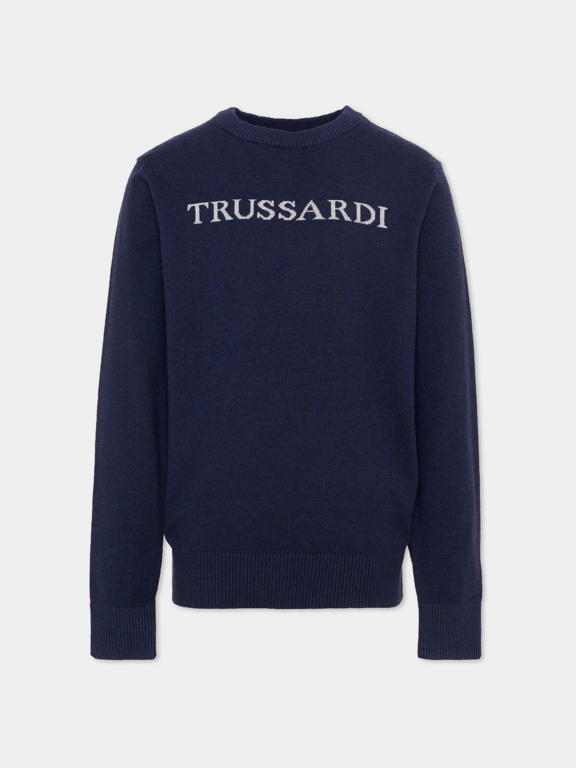 Maglione blu per bambino con logo,Trussardi Junior,TBA26021MA BLUE_NAVAL BLUE NAVAL