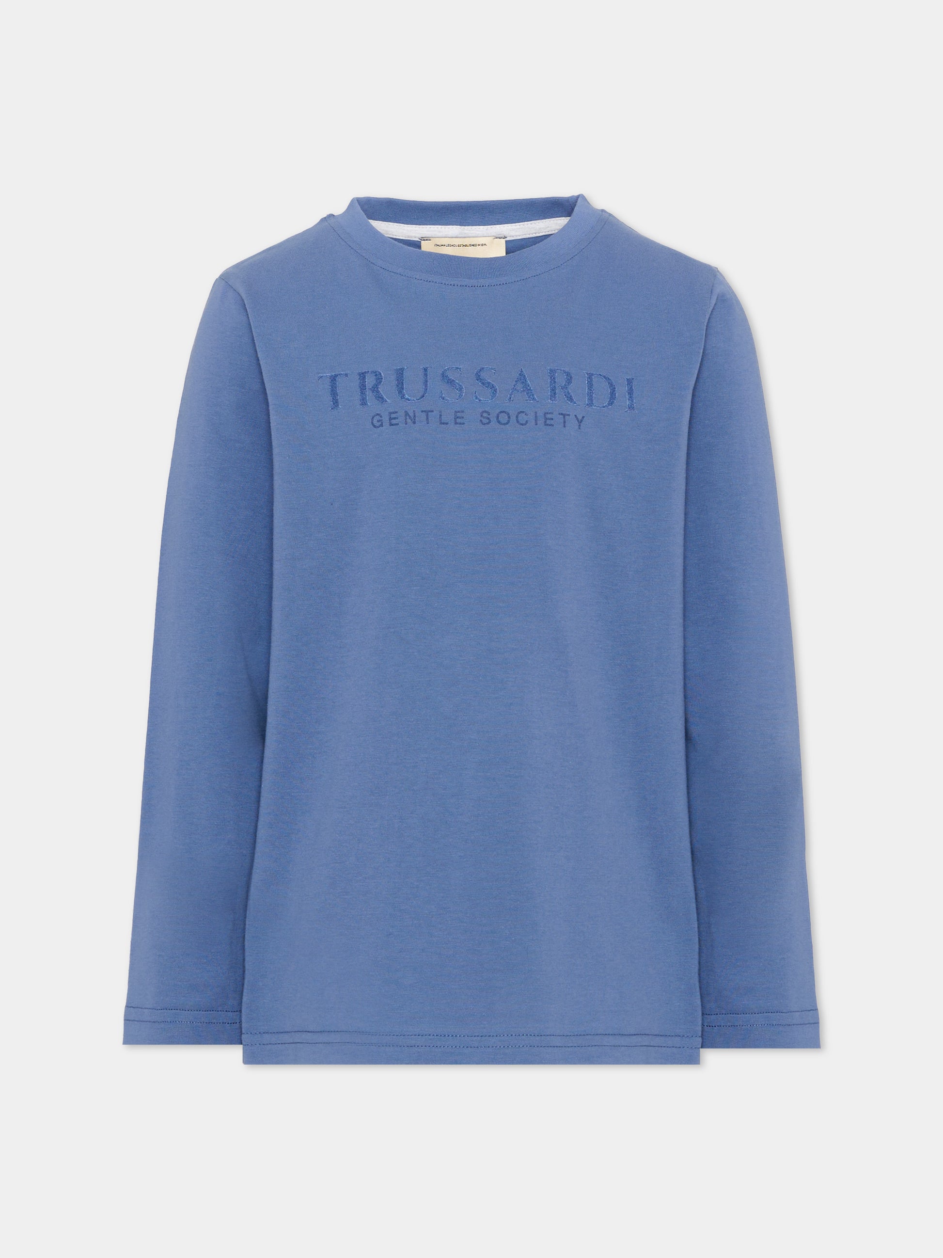 T-Shirt blu per bambino con logo,Trussardi Junior,TBA26007TS AVIO AVIO