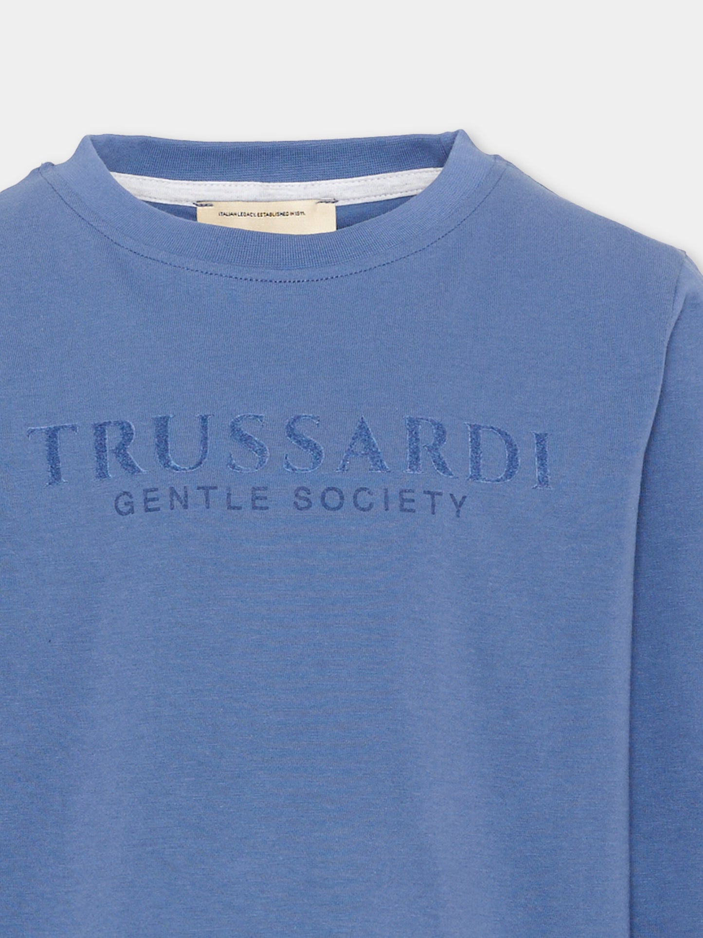 T-Shirt blu per bambino con logo,Trussardi Junior,TBA26007TS AVIO AVIO