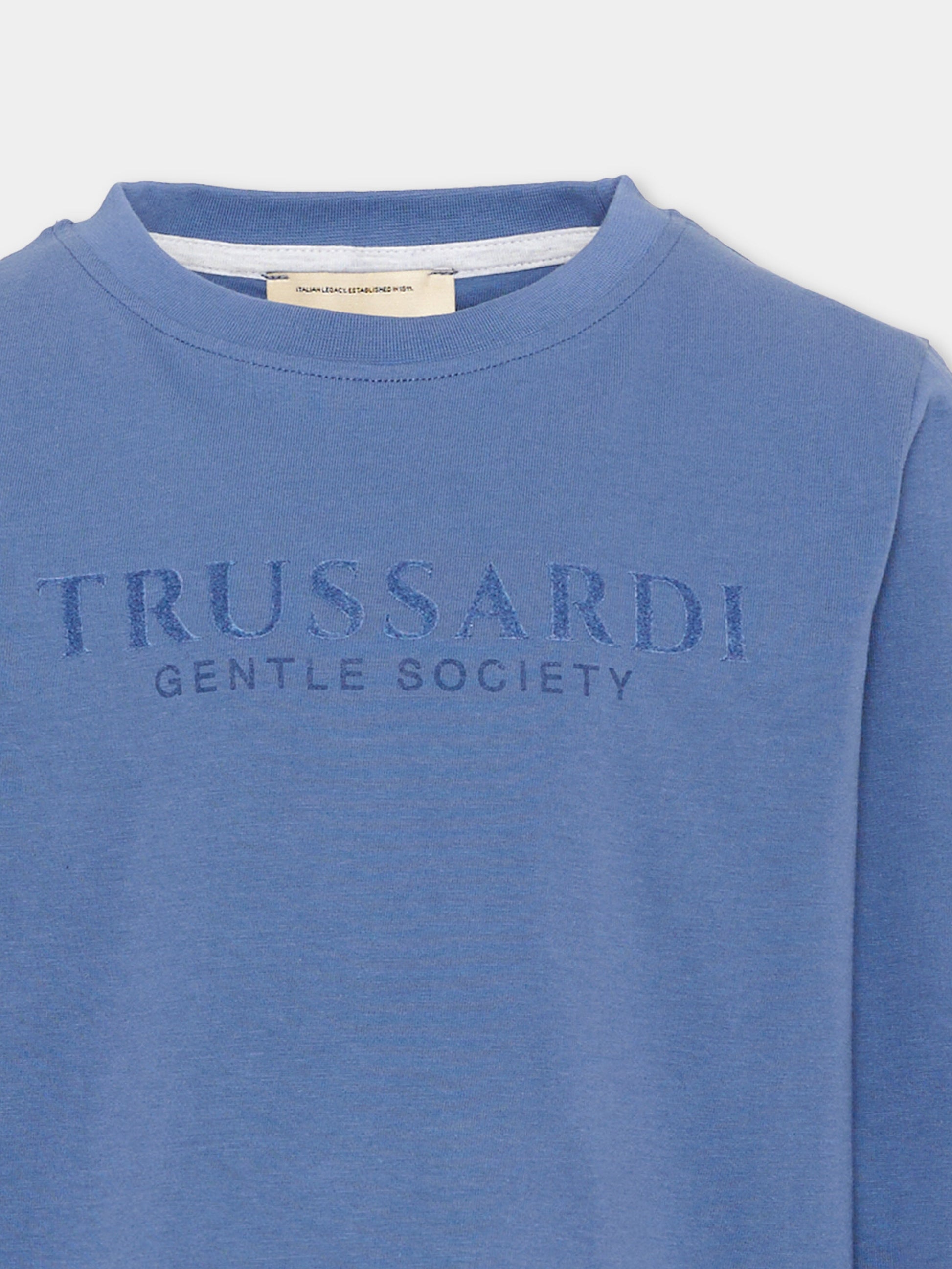 T-Shirt blu per bambino con logo,Trussardi Junior,TBA26007TS AVIO AVIO
