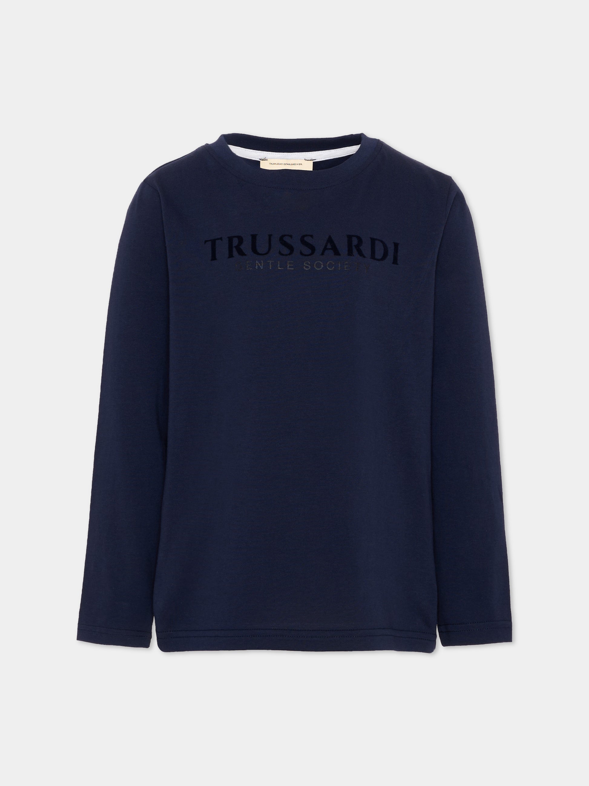T-Shirt blu per bambino con logo,Trussardi Junior,TBA26007TS BLUE_NAVAL BLUE NAVAL