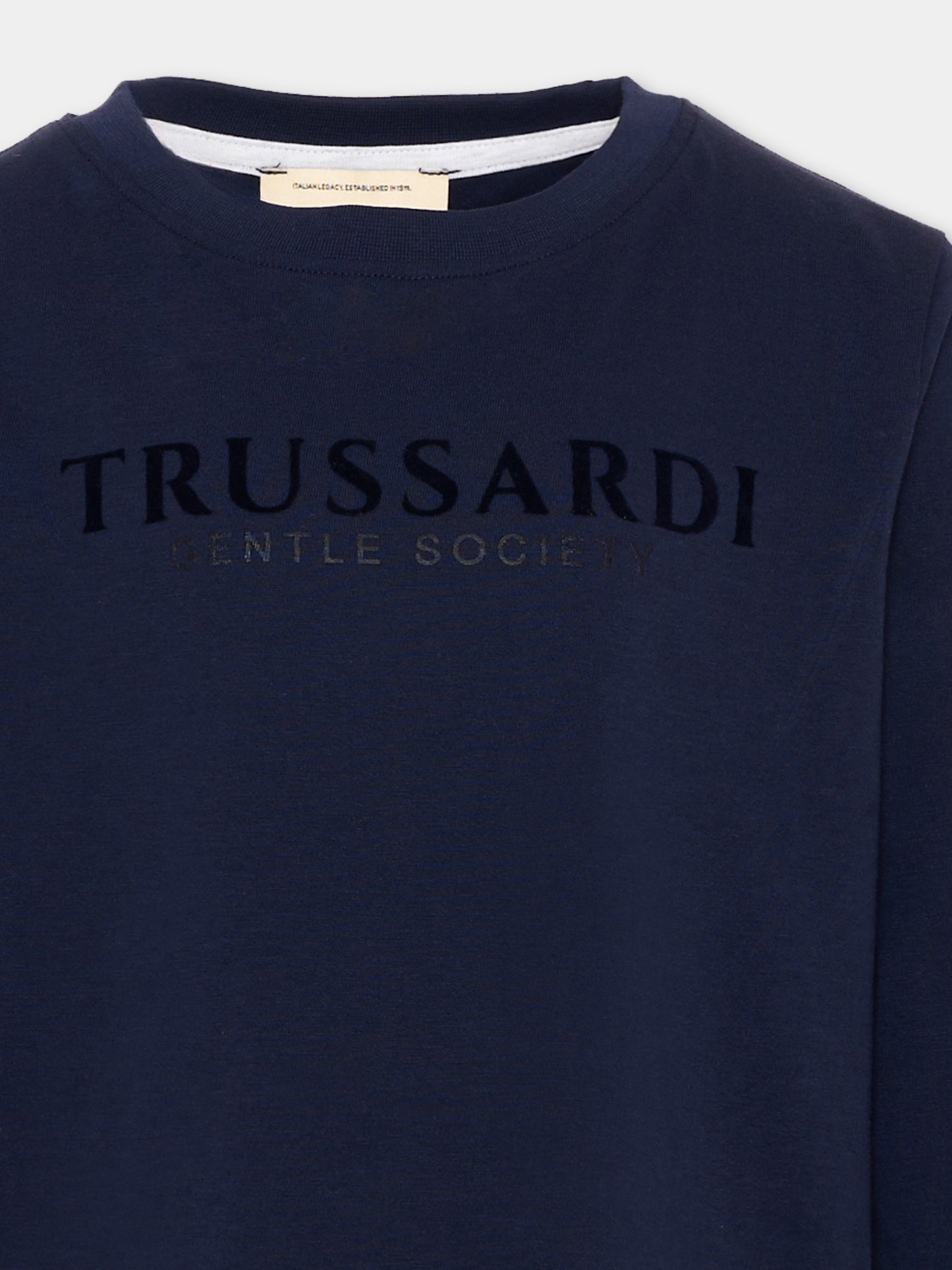 T-Shirt blu per bambino con logo,Trussardi Junior,TBA26007TS BLUE_NAVAL BLUE NAVAL