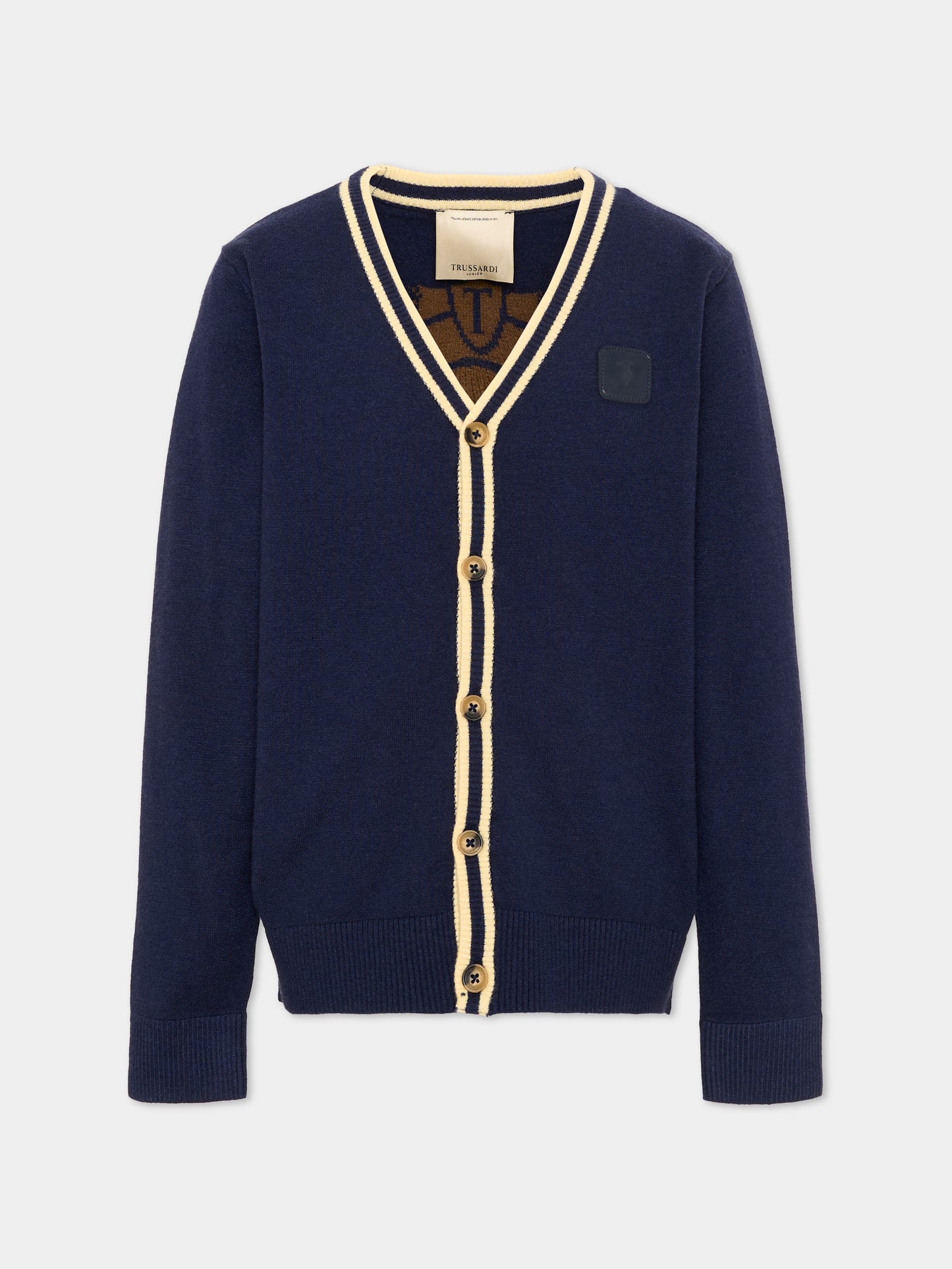 Cardigan blu per bambino con logo,Trussardi Junior,TBA26057CD BLUE_N/B.C BLUE NAVAL