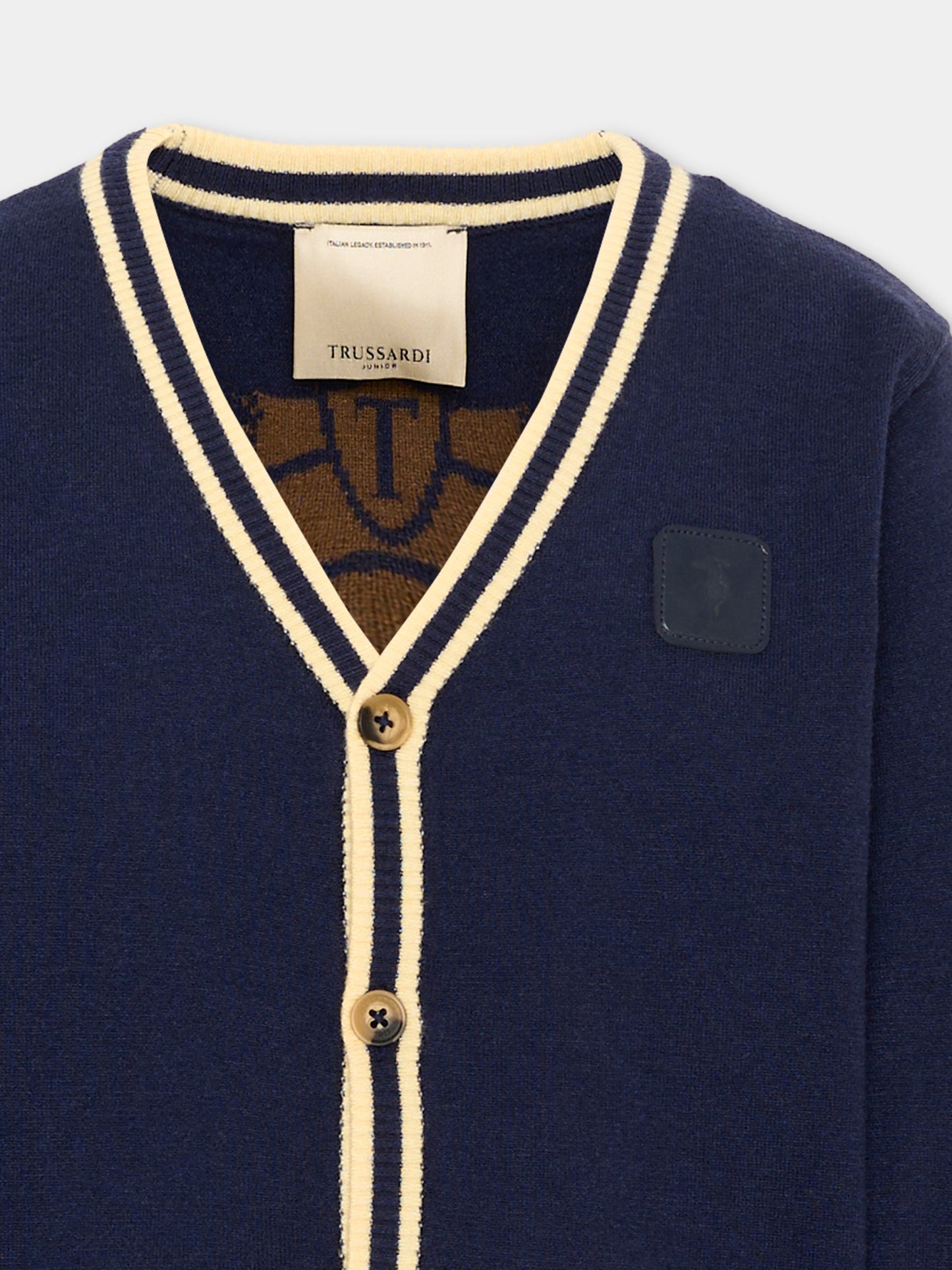 Cardigan blu per bambino con logo,Trussardi Junior,TBA26057CD BLUE_N/B.C BLUE NAVAL