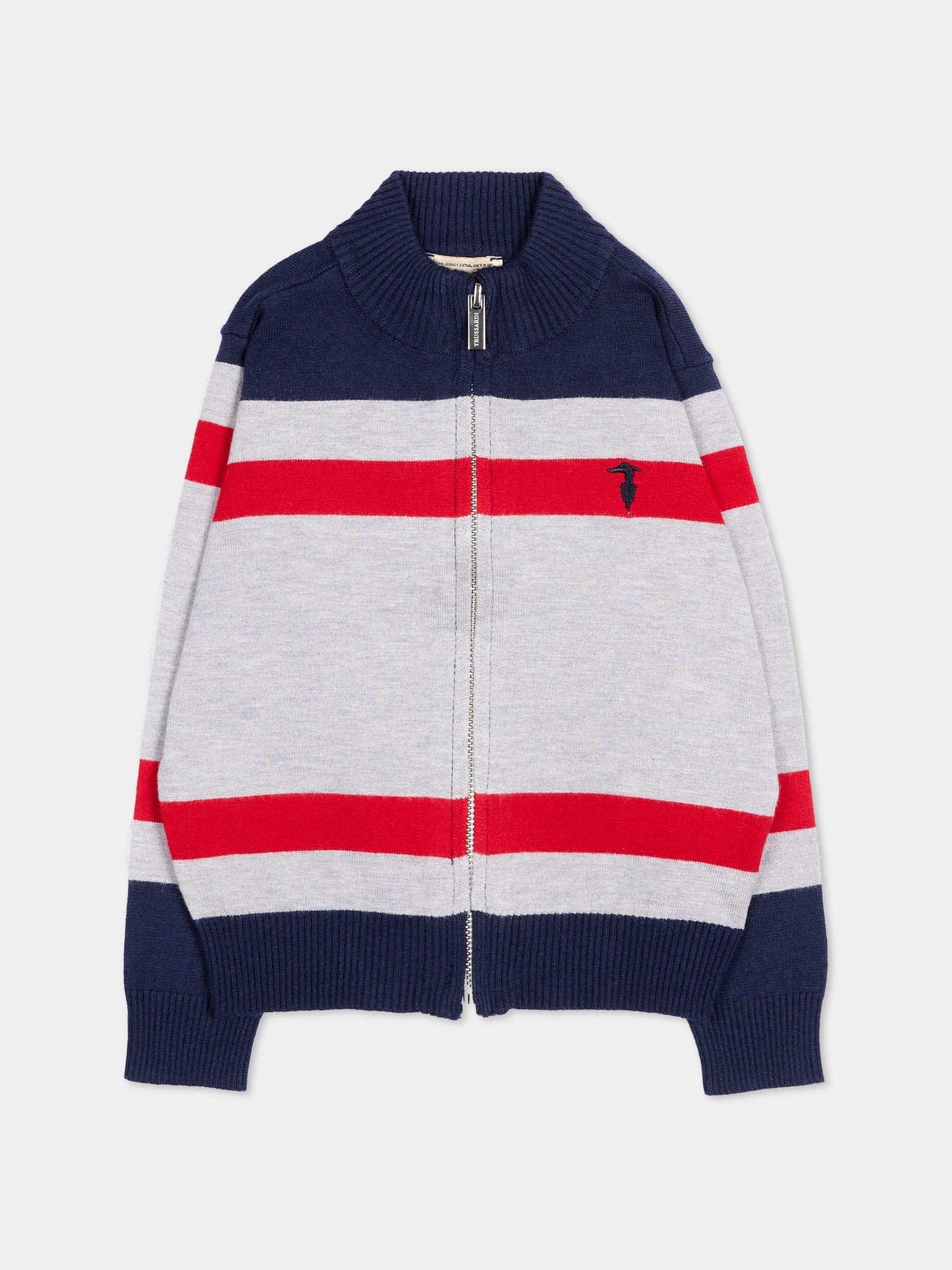 Cardigan blu per neonato a righe con logo,Trussardi Junior,TIA26049MA RED_C/BN/G RED CHERRY