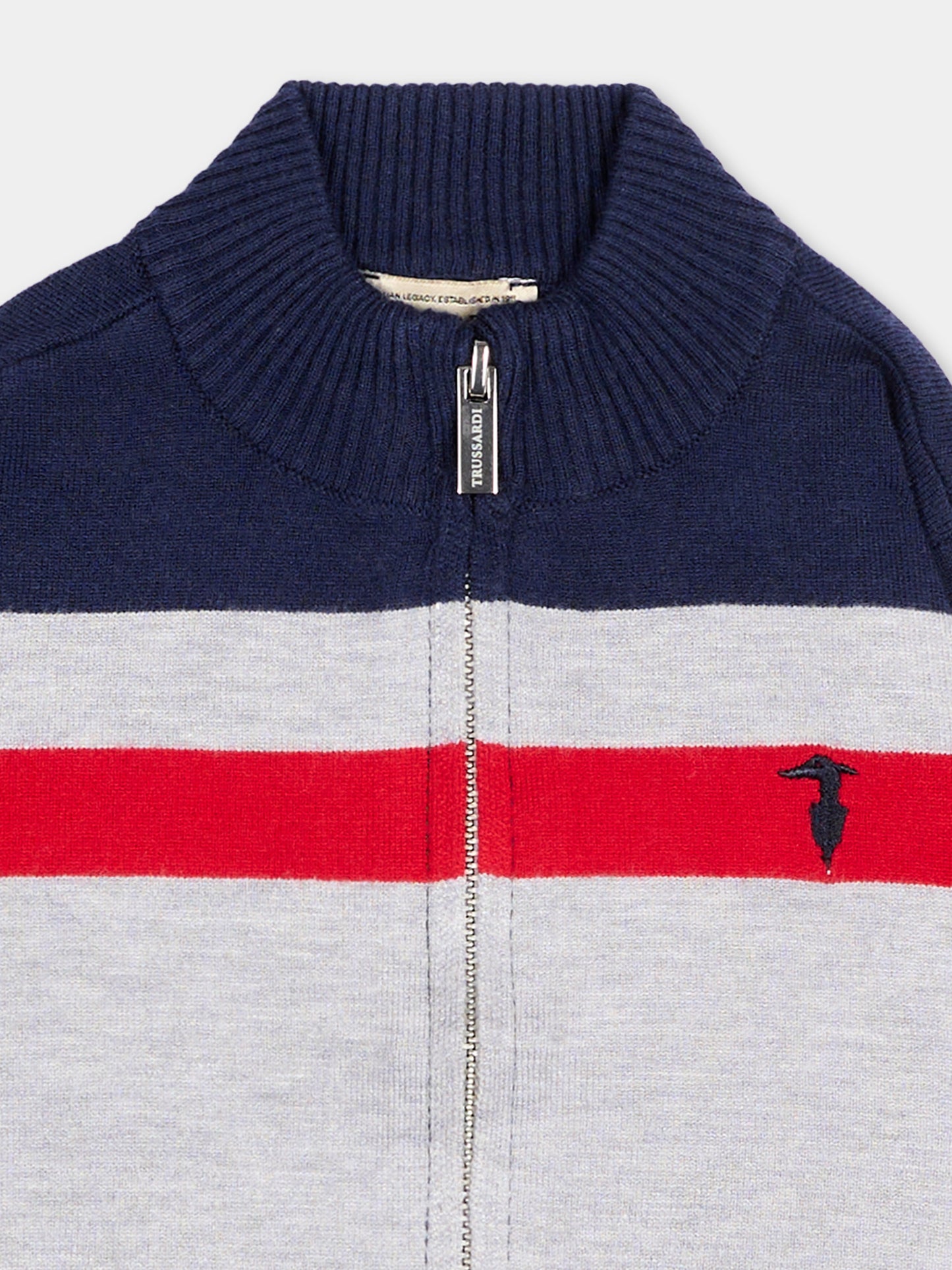 Cardigan blu per neonato a righe con logo,Trussardi Junior,TIA26049MA RED_C/BN/G RED CHERRY