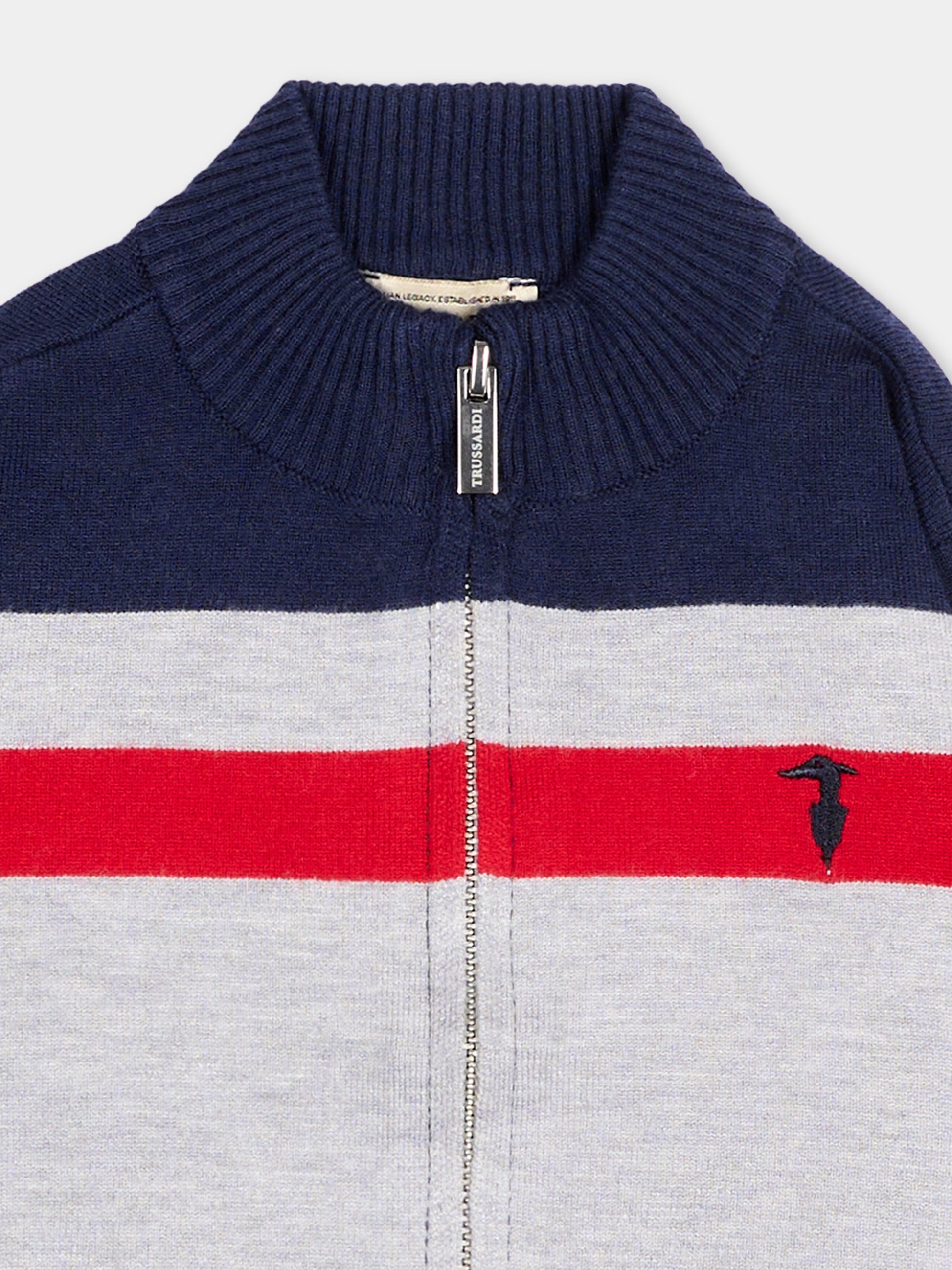 Cardigan blu per neonato a righe con logo,Trussardi Junior,TIA26049MA RED_C/BN/G RED CHERRY